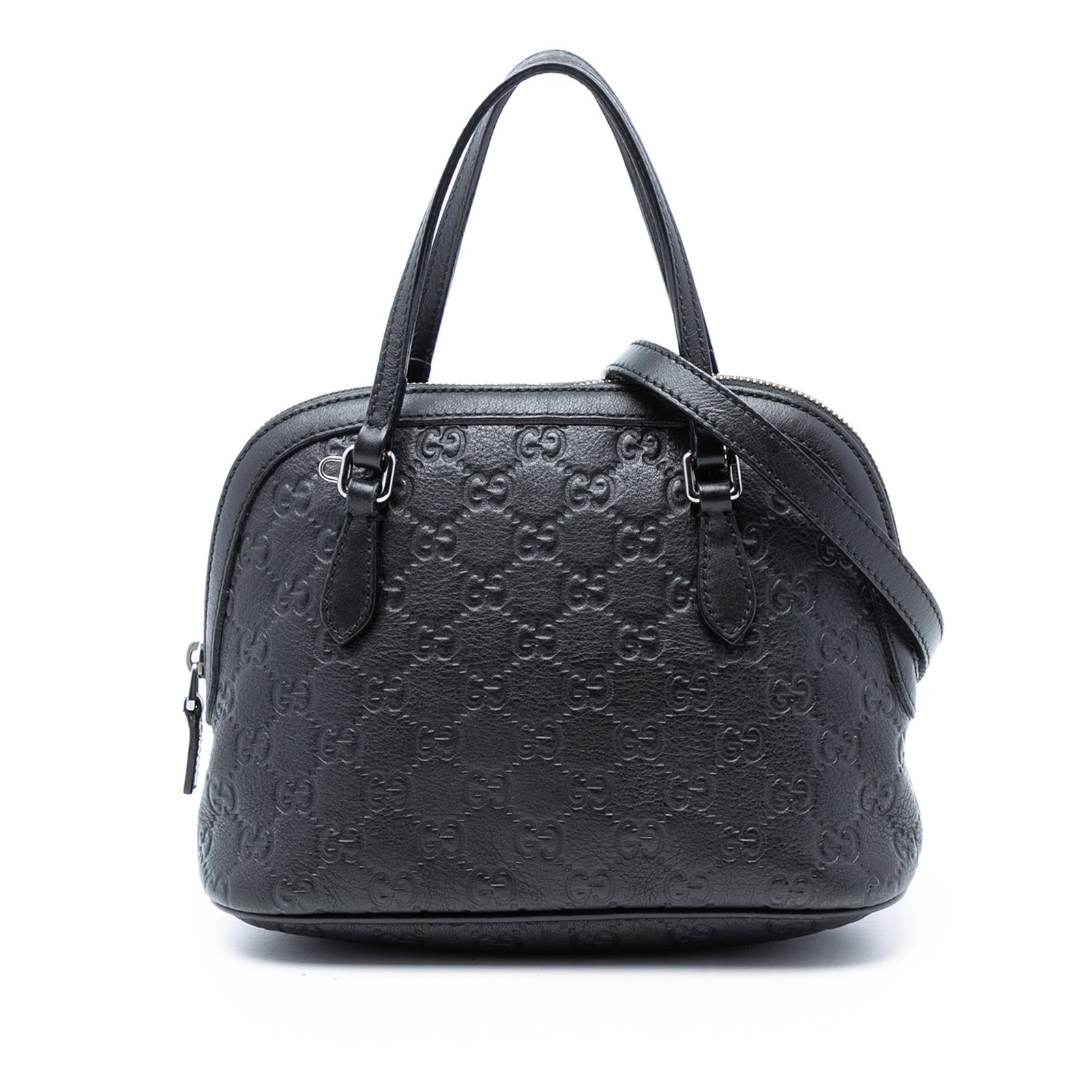 Gucci Mini Dome Satchel Black Embossed Leather Handbag with Strap (1 of 7)