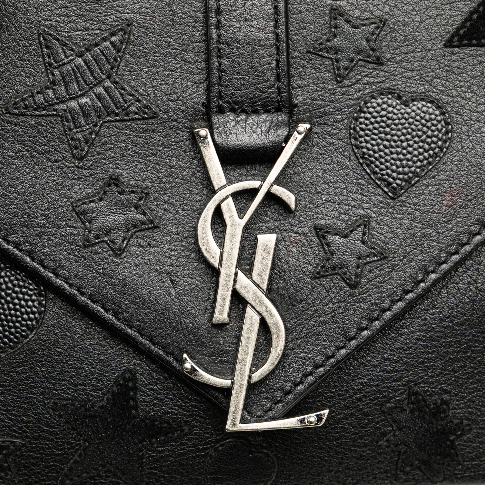 Saint Laurent Black Medium Monogram Heart Patchwork Chain Wallet - 8