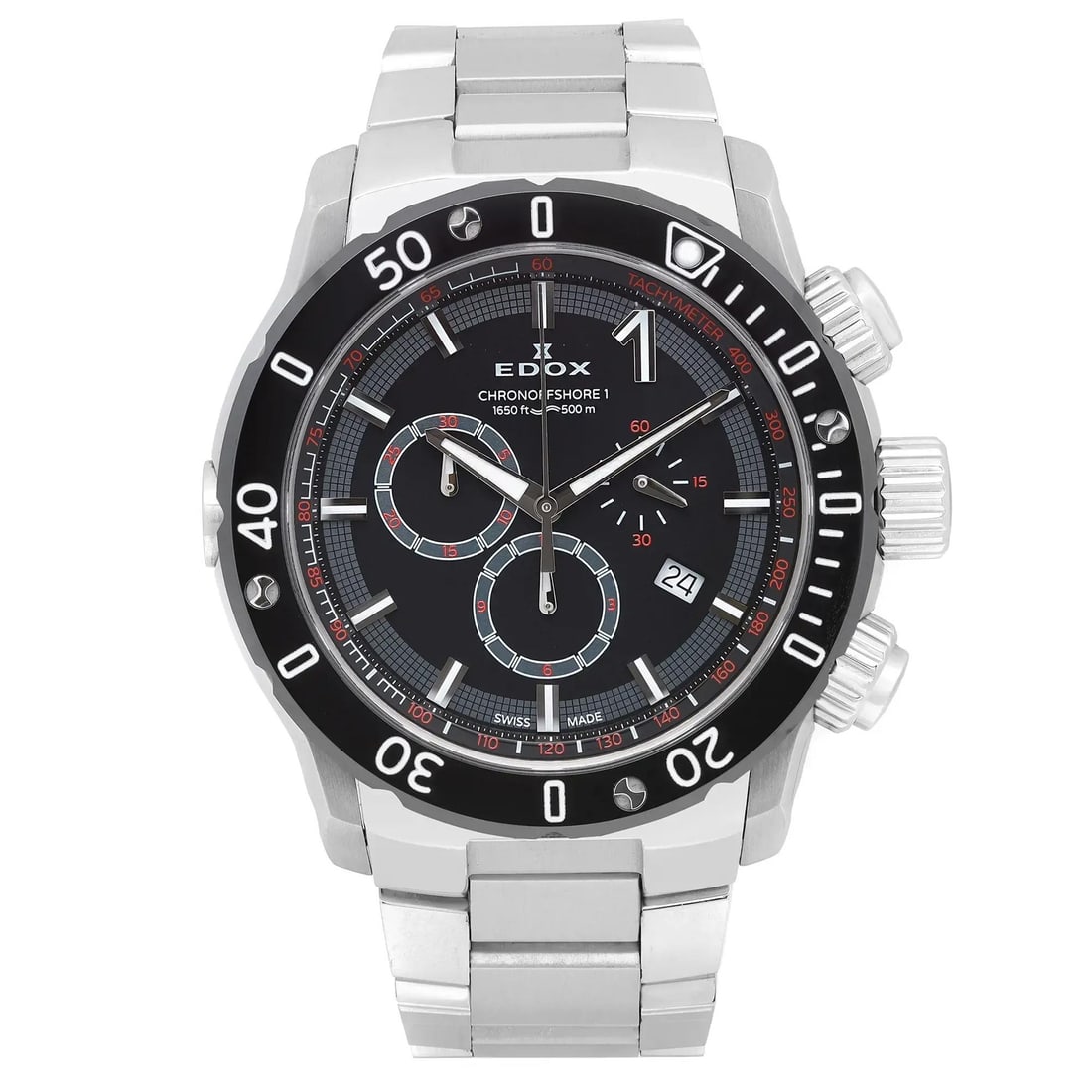 Edox Chronoffshore-1 Quartz Chronograph Men's Watch 500m Water Resistant: Edox Chronoffshore-1 Quartz Chronograph Men's Watch 500m Water Resistant The Edox Chronoffshore-1 Chronograph is a striking wristwatch designed for men, featuring a robust stainless steel case with a 