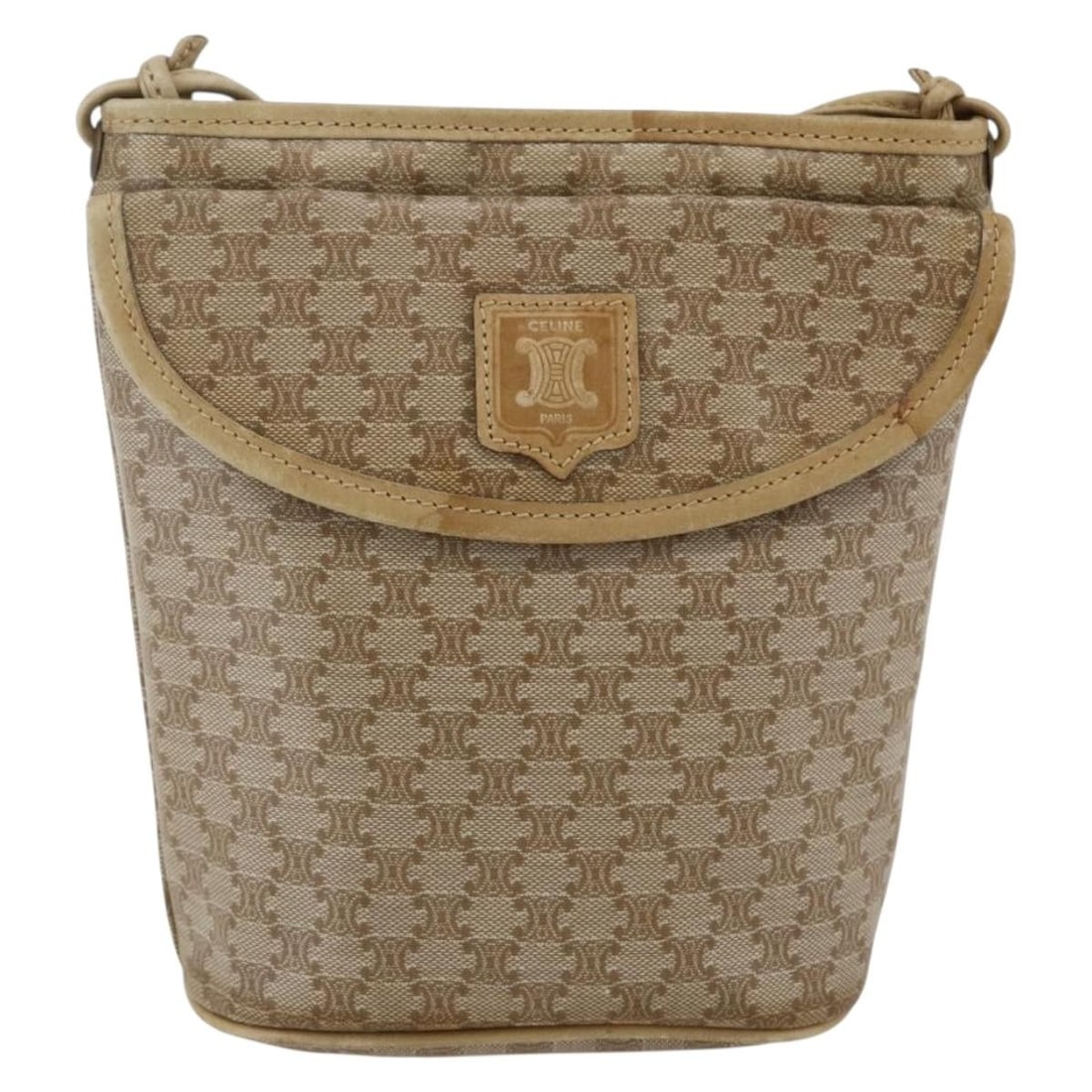 Vintage Macadam Canvas Shoulder Bag by Celine Beige Italy: Vintage Macadam Canvas Shoulder Bag by Celine Beige Italy This Celine Vintage Macadam shoulder bag features signature beige canvas and is designed for women. The bag is crafted in Italy and showcases 