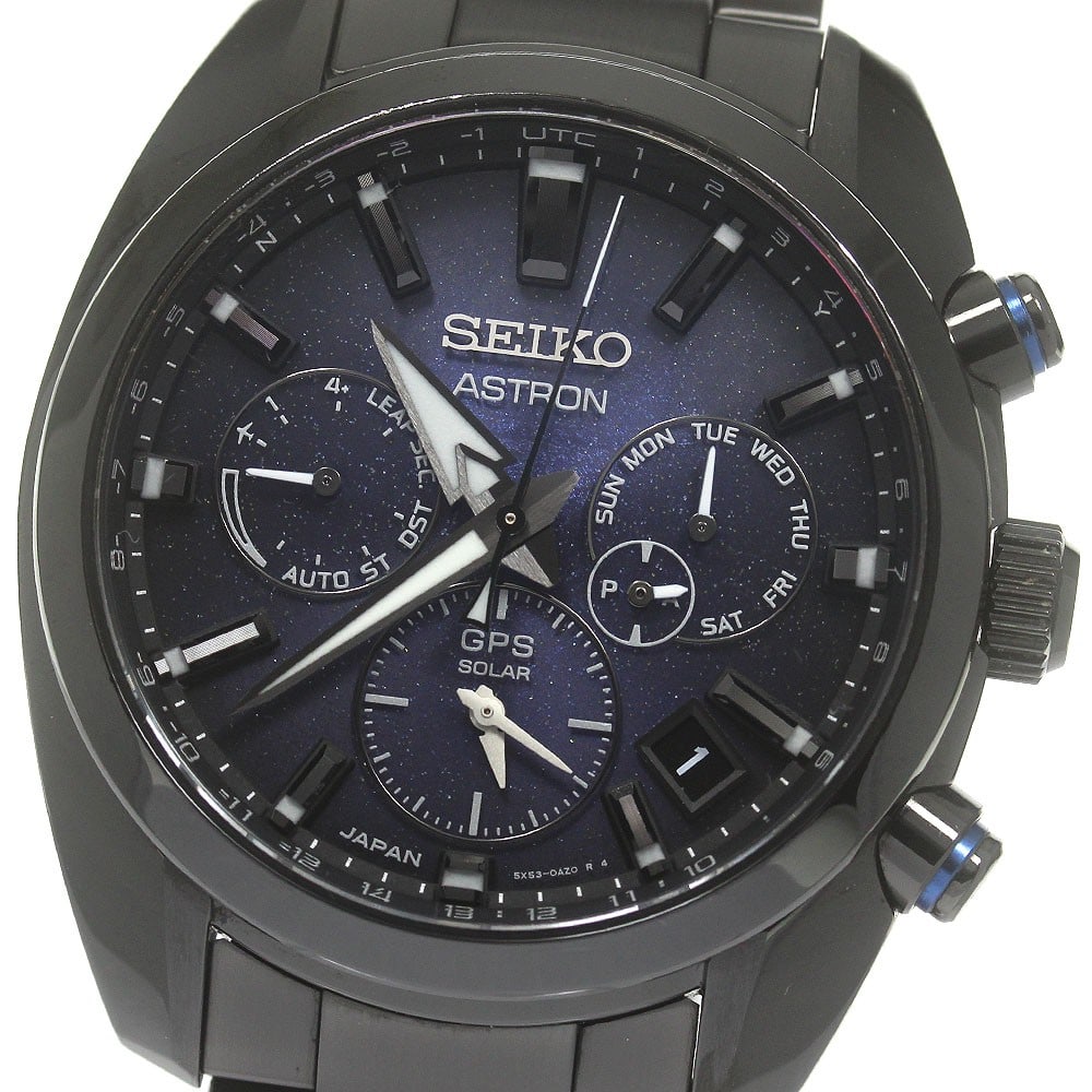 Seiko Astron Solar Radio Controlled Blue Dial Chronograph Men's Watch: Seiko Astron Solar Radio Controlled Blue Dial Chronograph Men's Watch This Seiko Astron men's wristwatch, model SBXC077/5X53-0BC0, features a stainless steel case and bracelet with a striking blue gra