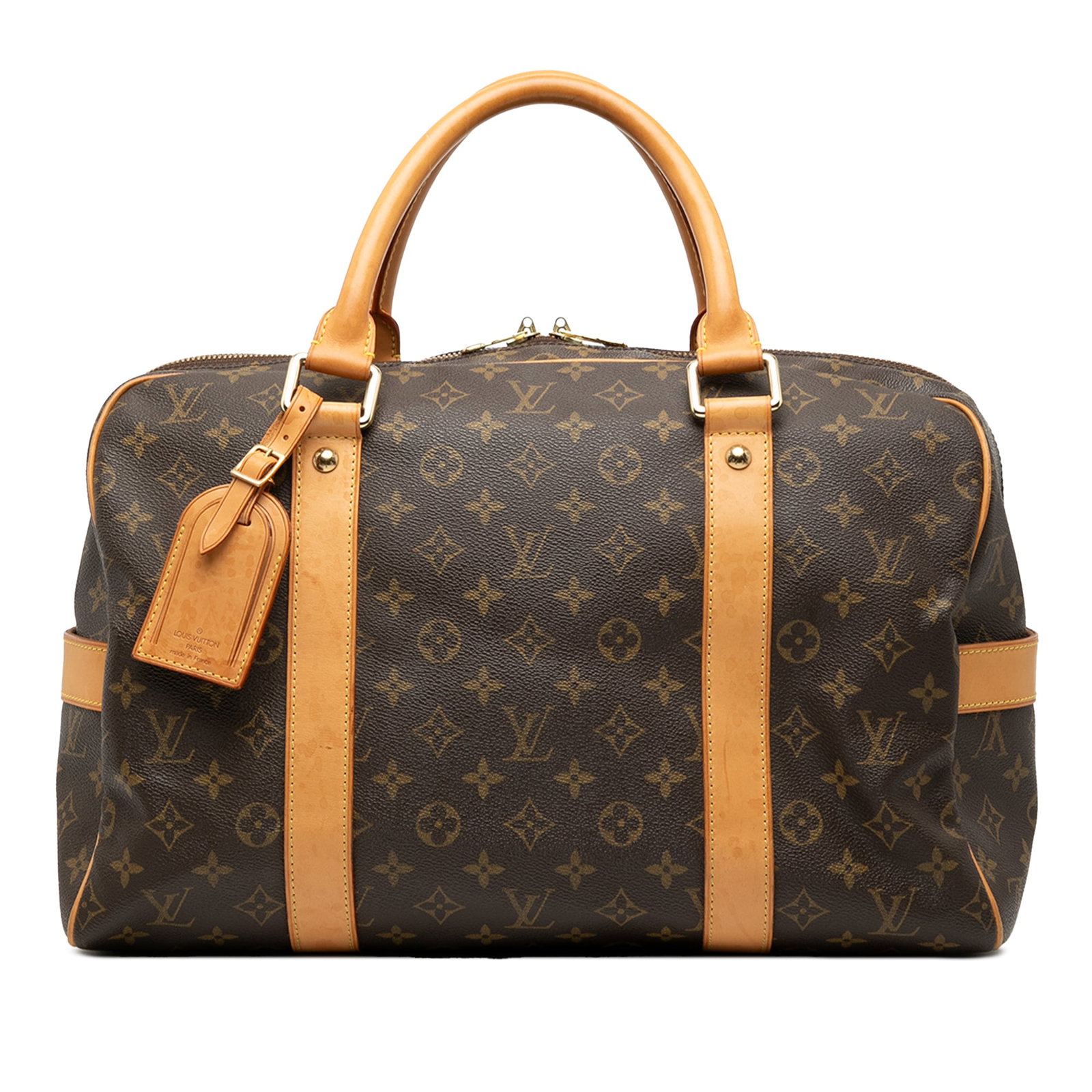 Louis Vuitton Monogram Canvas Carryall Bag with Vachetta Leather Trim: Louis Vuitton Monogram Canvas Carryall Bag with Vachetta Leather Trim This Louis Vuitton Carryall features the iconic monogram canvas with vachetta leather trim and rolled vachetta leather handles. It