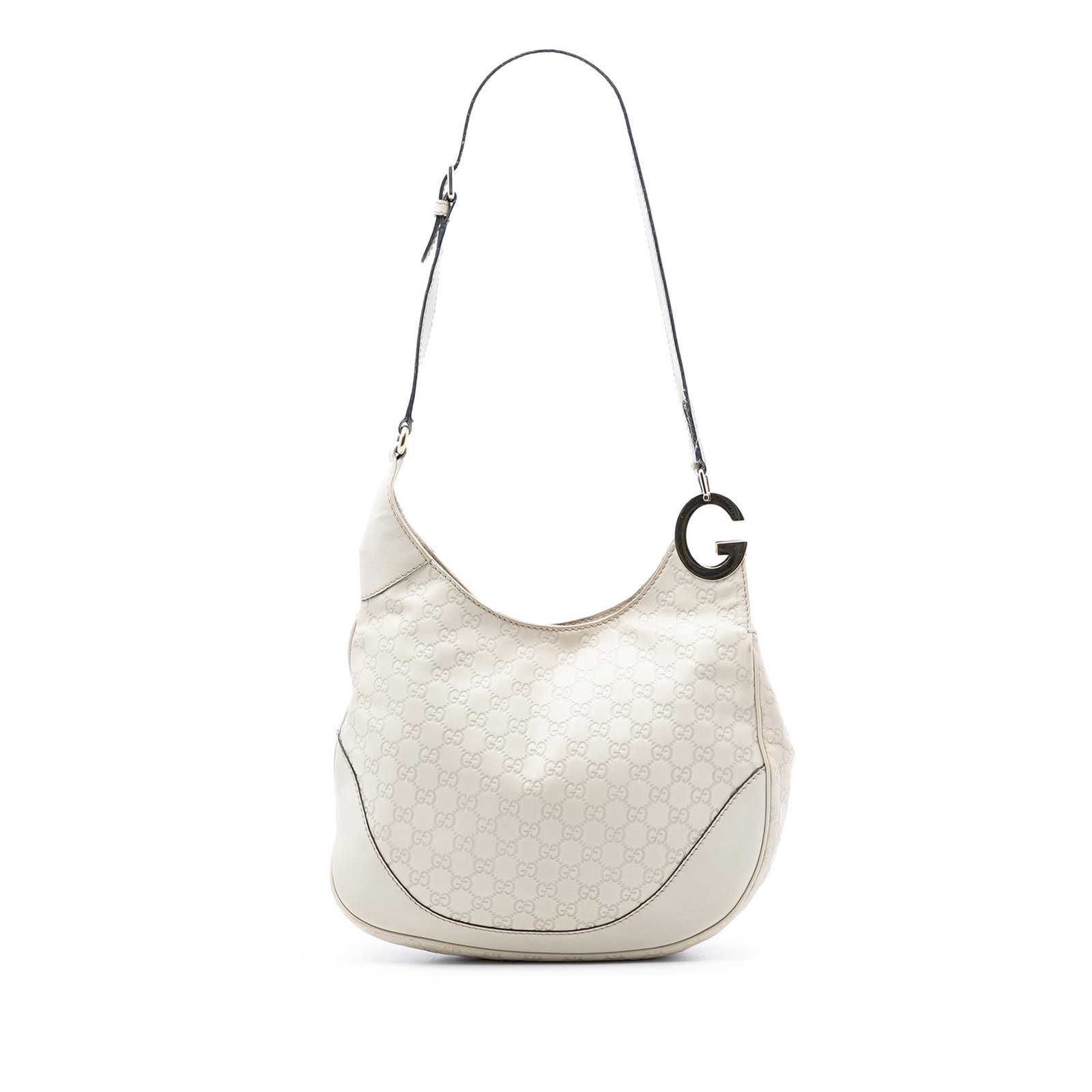 Gucci Charlotte White Embossed Leather Crossbody Bag with Adjustable Strap: Gucci Charlotte White Embossed Leather Crossbody Bag with Adjustable Strap The Guccissima Charlotte Crossbody is crafted from embossed leather and features an adjustable flat leather strap. It has an 