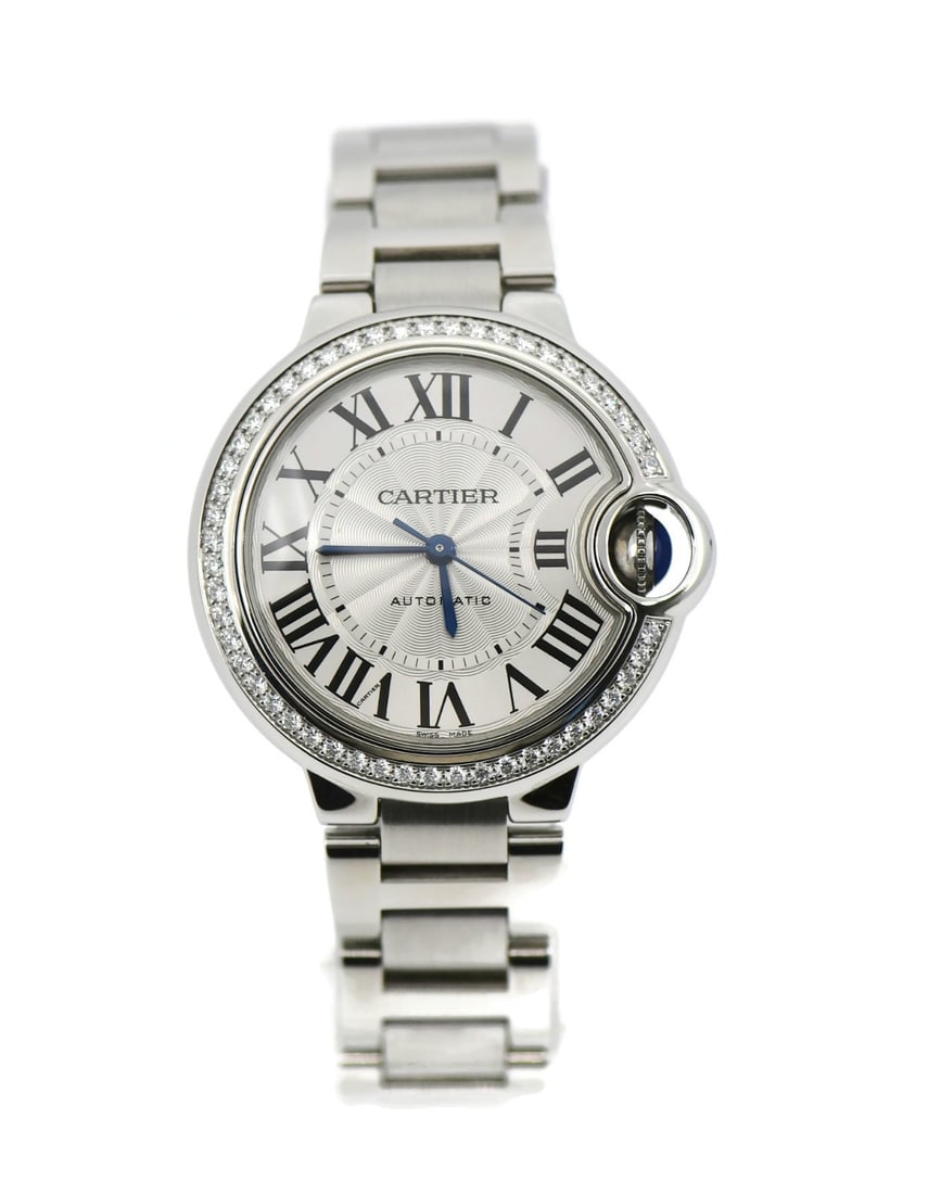 Cartier Ballon Bleu Diamond Watch W4BB0016 Stainless Steel 33mm with Box and Papers: Cartier Ballon Bleu Diamond Watch W4BB0016 Stainless Steel 33mm with Box and Papers Discover the elegance of the Cartier Ballon Bleu Diamond Stainless Steel Watch, model W4BB0016. This exquisite wrist