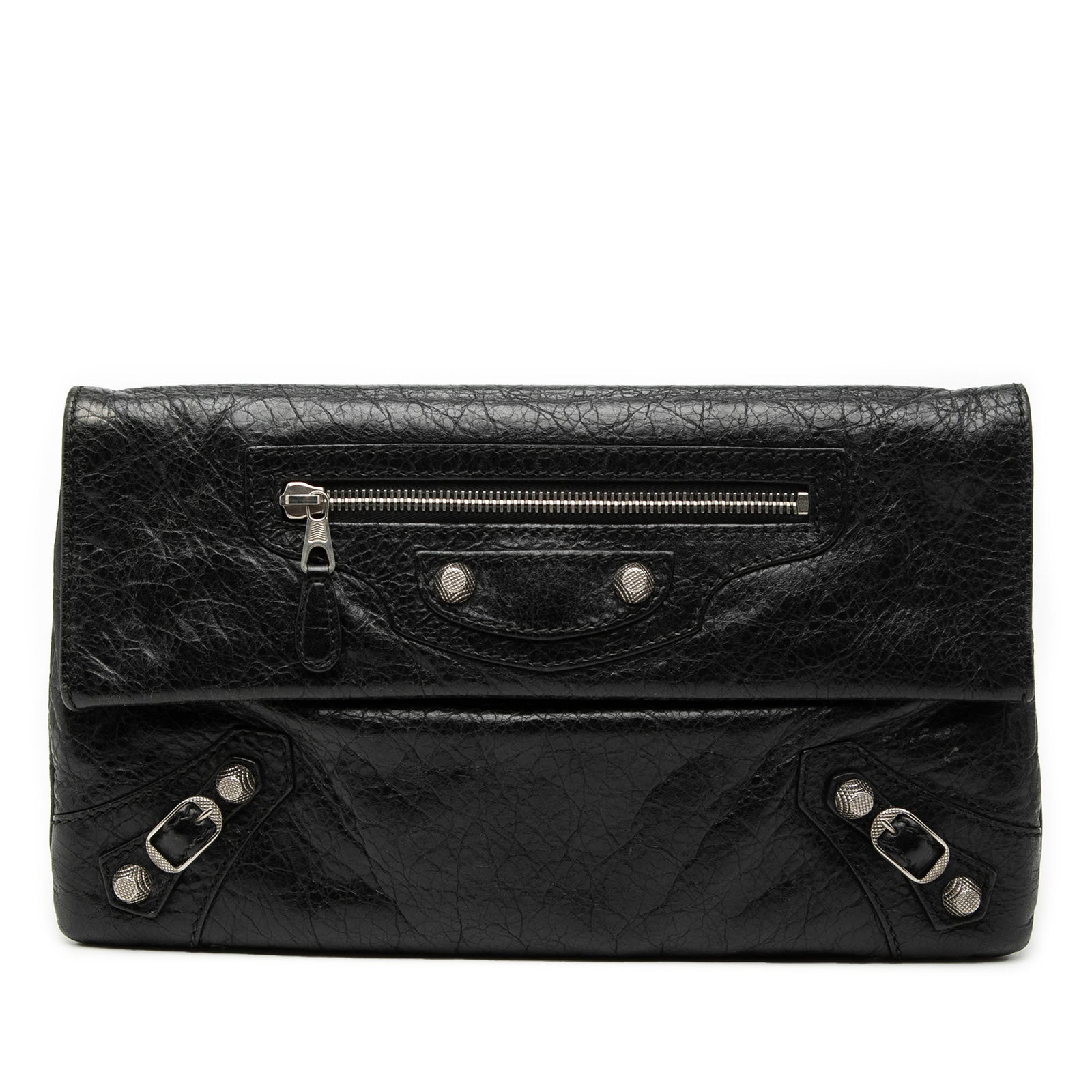 Balenciaga Motocross Giant 12 Black Lambskin Envelope Clutch Bag: Balenciaga Motocross Giant 12 Black Lambskin Envelope Clutch Bag This Balenciaga Motocross Giant 12 Envelope Clutch is crafted from lambskin leather and features a top flap with a magnetic closure, an