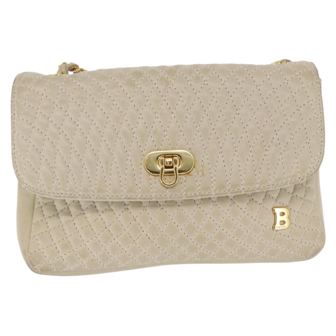 Beige Leather Quilted Shoulder Bag by Bally Vintage Style: Beige Leather Quilted Shoulder Bag by Bally Vintage Style This vintage Bally chain shoulder bag features beige quilted leather construction with metal fittings. Designed for women, it offers a compact