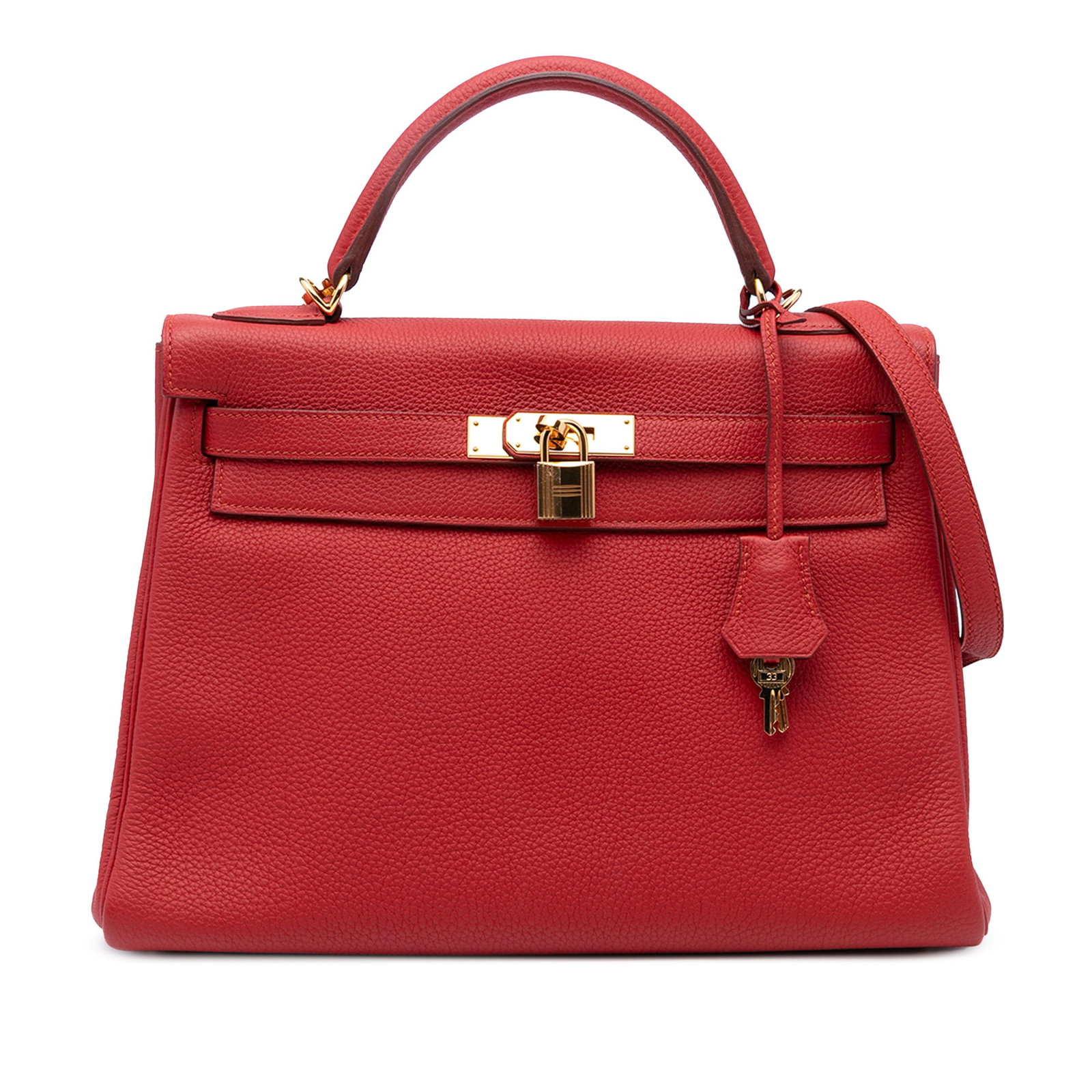 Hermes Togo Kelly II Retourne 32 in Rouge Casaque Leather: Hermes Togo Kelly II Retourne 32 in Rouge Casaque Leather Introducing the Hermes Togo Kelly II Retourne 32, a luxurious handbag that exemplifies timeless elegance. This exquisite piece is crafted from