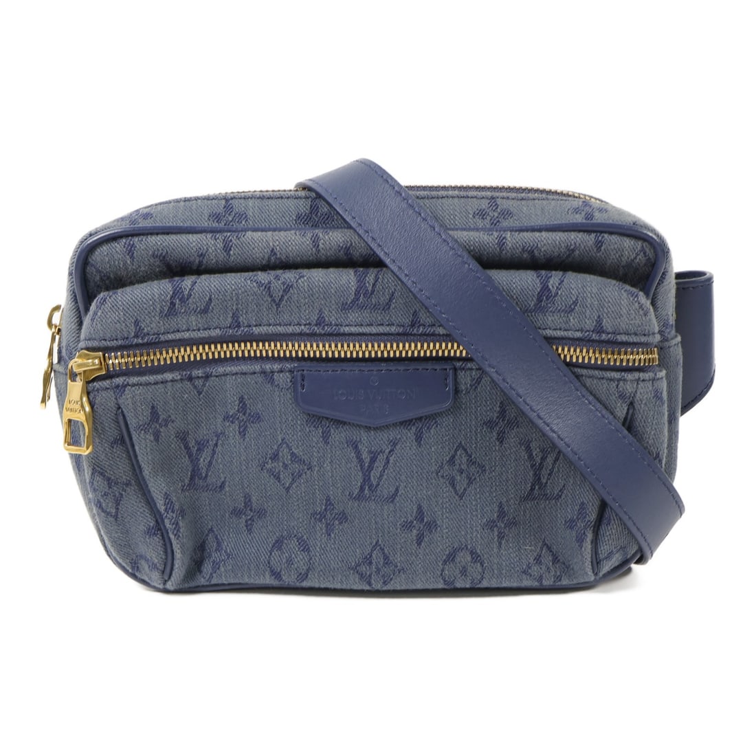 LOUIS VUITTON Monogram Denim Blue GHW Outdoor Bumbag Shoulder Bag M44741: LOUIS VUITTON Monogram Denim Blue GHW Outdoor Bumbag Shoulder Bag M44741 This Louis Vuitton Outdoor Bumbag is a chic shoulder bag crafted from durable denim, featuring a stylish blue exterior. With a 