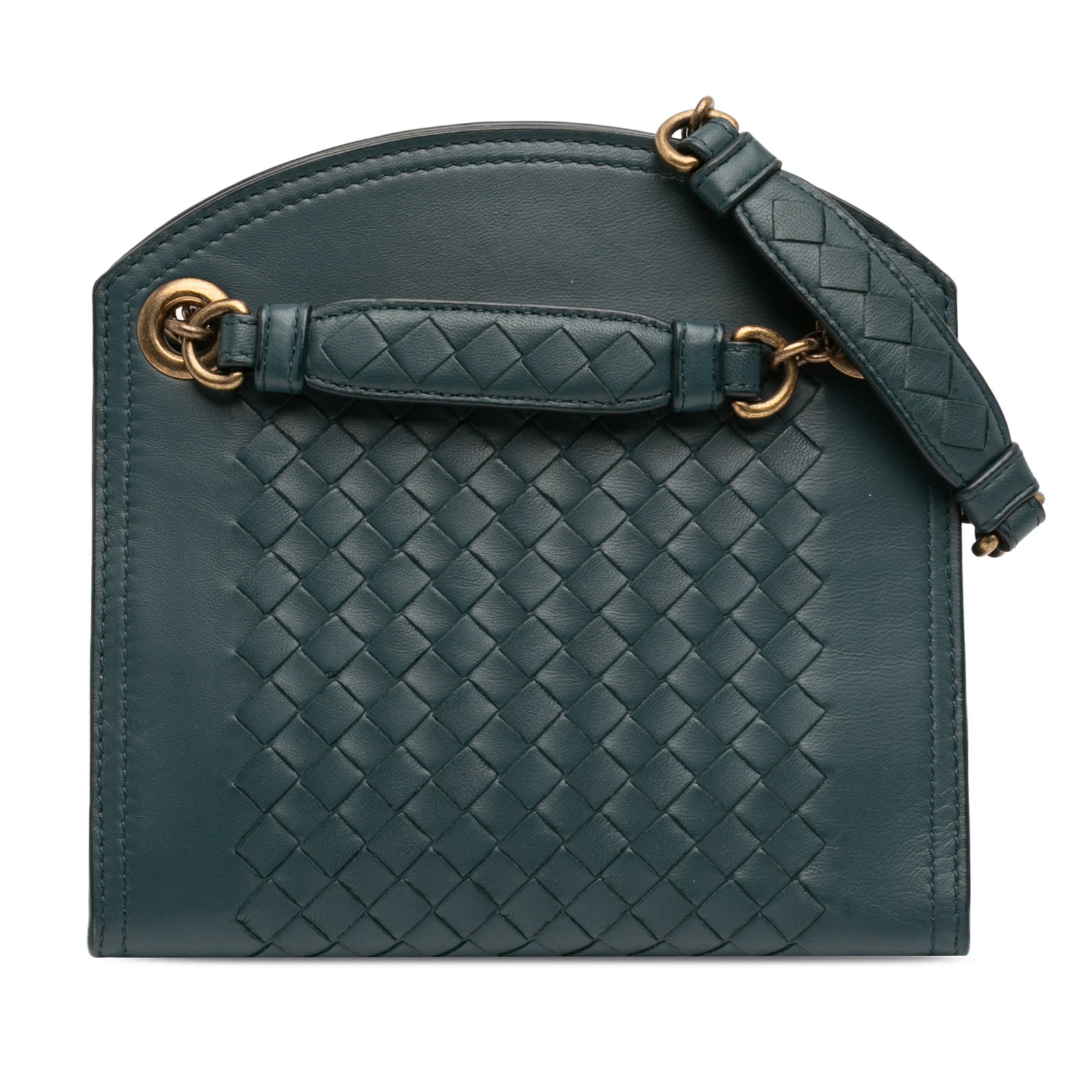 Blue Nappa Leather Intrecciato Wallet with Chain Strap by Bottega Veneta: Blue Nappa Leather Intrecciato Wallet with Chain Strap by Bottega Veneta This Bottega Veneta Nappa Intrecciato Chain Wallet showcases a woven nappa leather exterior in blue, complemented by curb chain