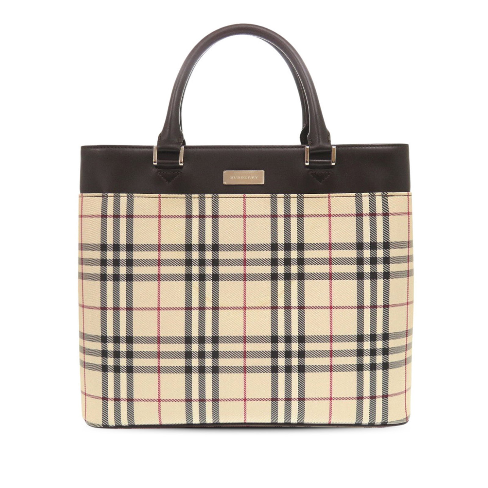 Beige Burberry House Check Canvas Tote with Leather Trim (1 of 13)