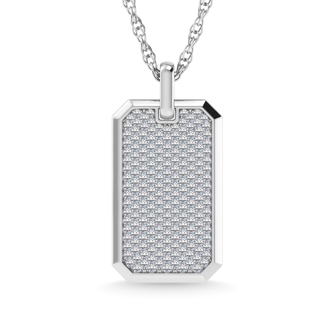 14K White Gold Diamond 7/8 Ct.Tw. Dog Tag Pendant: 14K White Gold Diamond 7/8 Ct.Tw. Dog Tag Pendant 14k White Gold Stone Color: G-h Stone Clarity: I1-i2 Unless otherwise specified, pendants that include a chain are paired with our standard 18-inch le