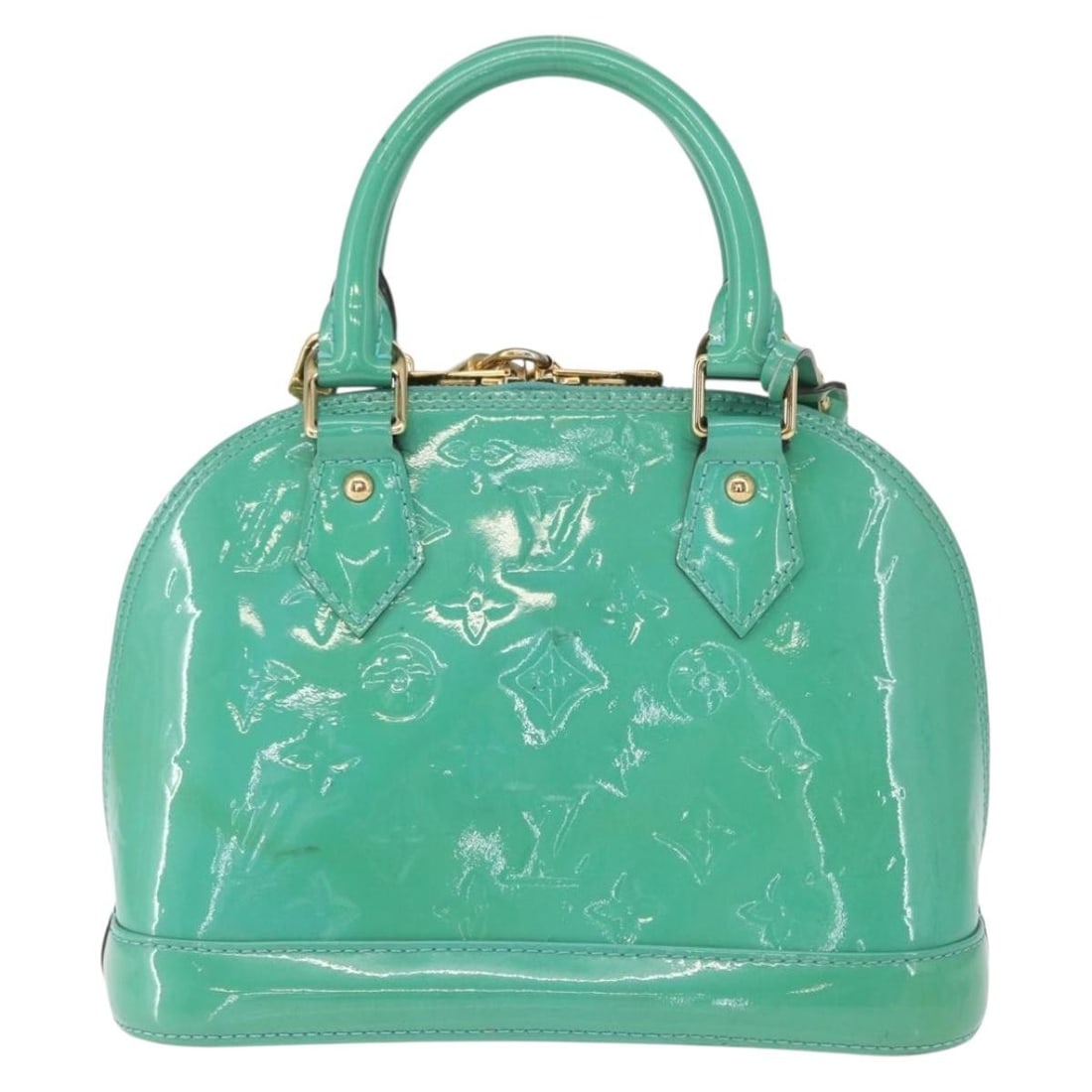 Blue Patent Leather Alma Bag by Louis Vuitton: Blue Patent Leather Alma Bag by Louis Vuitton This Louis Vuitton Alma handbag features the iconic Monogram Vernis design in blue patent leather. Designed for women, it offers a structured silhouette w