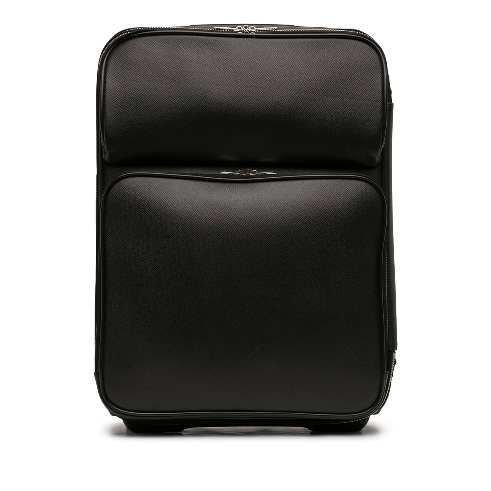 Louis Vuitton Pegase 55 Black Taiga Leather Rolling Suitcase: Louis Vuitton Pegase 55 Black Taiga Leather Rolling Suitcase The Louis Vuitton Taiga Pegase 55 is a black travel bag crafted from taiga leather. It features top and side flat handles, an exterior zip 