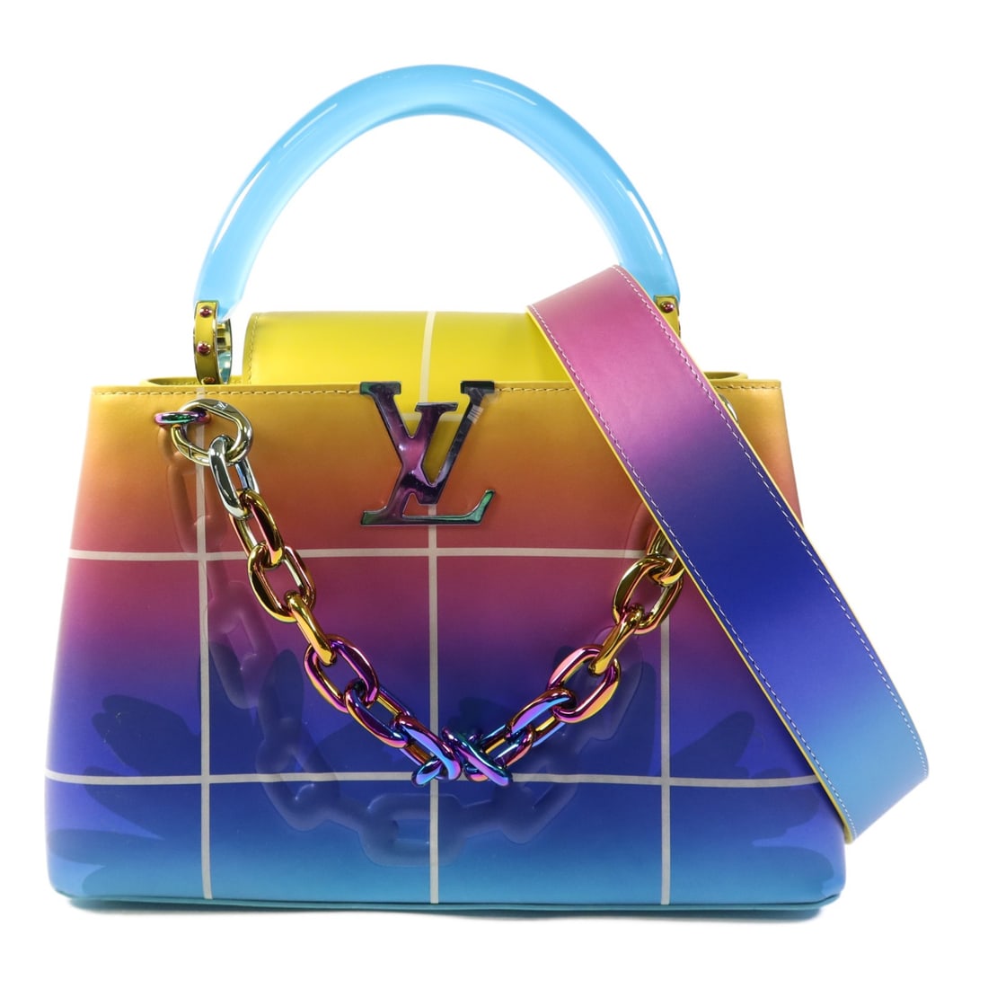 LOUIS VUITTON Capucines MM 2Way Shoulder Bag M21336 Multicolor Calfskin: LOUIS VUITTON Capucines MM 2Way Shoulder Bag M21336 Multicolor Calfskin Elevate your style with this stunning LOUIS VUITTON Capucines MM 2Way Shoulder Bag, crafted from luxurious calfskin leather in a