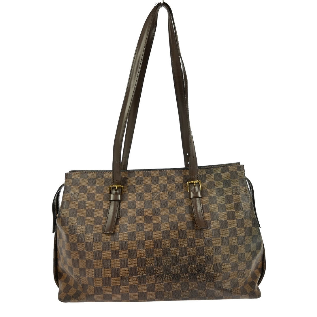 Louis Vuitton Chelsea Damier Canvas Large Shoulder Tote Bag Brown: Louis Vuitton Chelsea Damier Canvas Large Shoulder Tote Bag Brown This Louis Vuitton Damier Chelsea Shoulder Tote Bag features the signature check pattern and logo accents. Designed in a large size, i