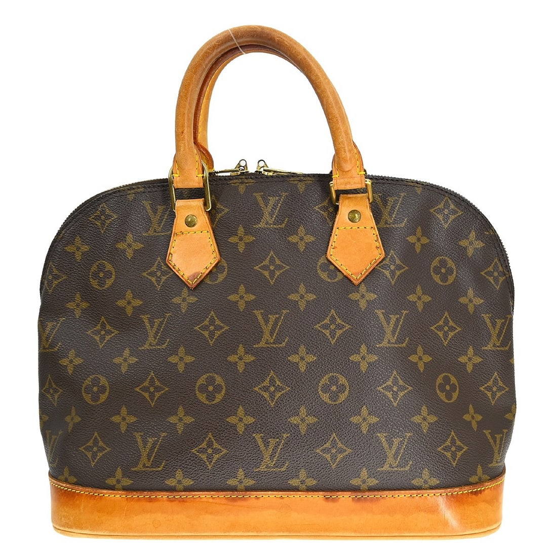 Louis Vuitton Alma Monogram Canvas Medium Brown Handbag M51130: Louis Vuitton Alma Monogram Canvas Medium Brown Handbag M51130 This Louis Vuitton Alma handbag features the iconic Monogram canvas with beige double handles and a zip closure. Designed for casual occa