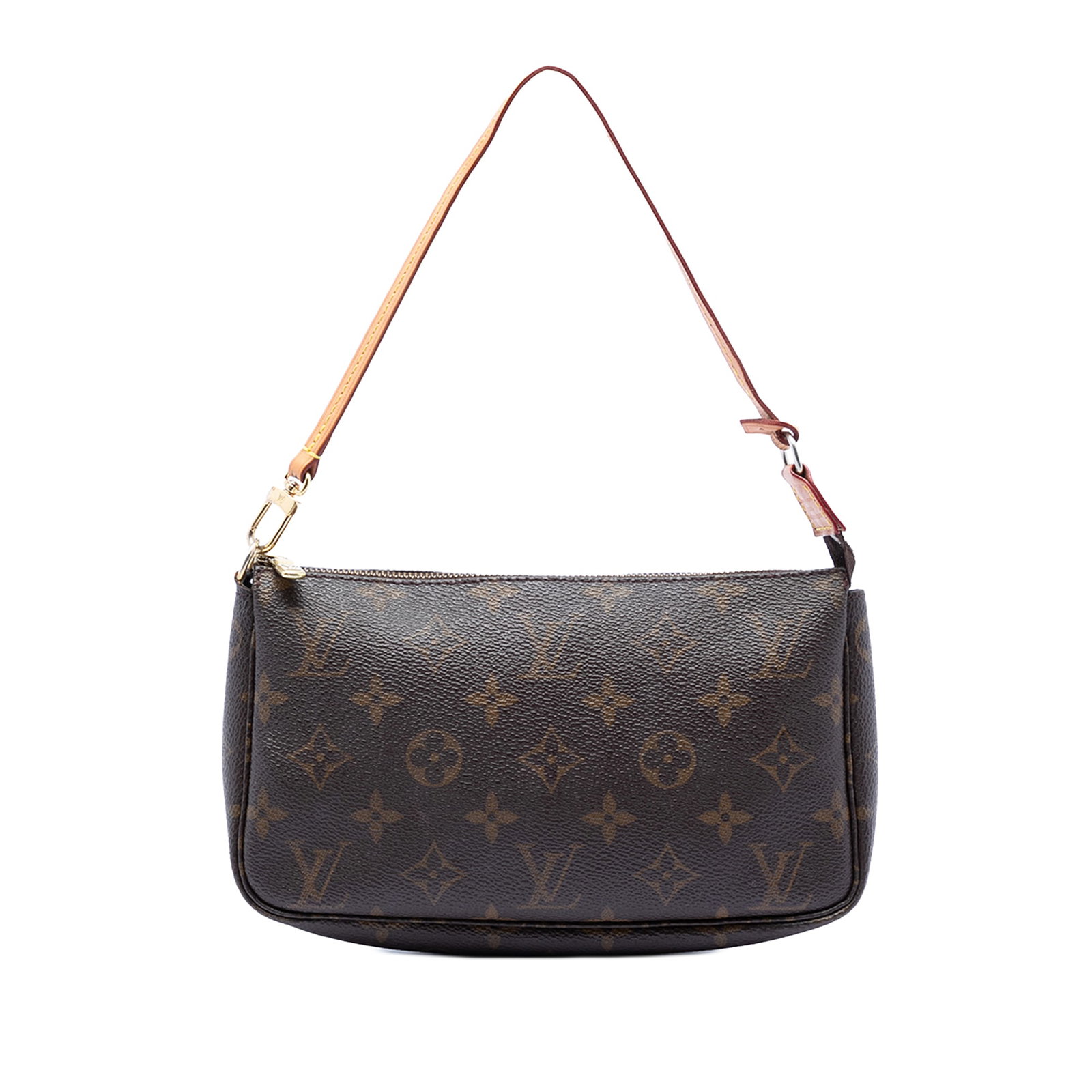 Louis Vuitton Pochette Accessoires Brown Monogram Canvas Handbag: Louis Vuitton Pochette Accessoires Brown Monogram Canvas Handbag The Louis Vuitton Monogram Pochette Accessoires features a monogram canvas body complemented by a flat vachetta leather handle and a to