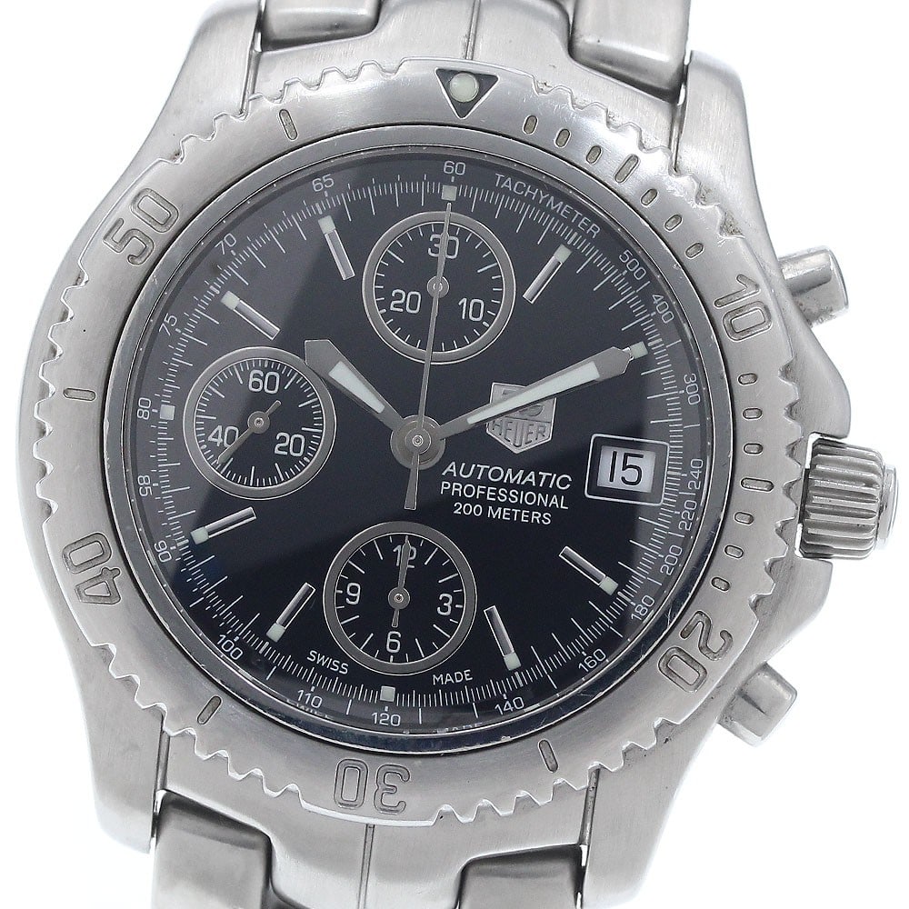 TAG Heuer Link CT2111 Automatic Chronograph Date Men's Wristwatch: TAG Heuer Link CT2111 Automatic Chronograph Date Men's Wristwatch This TAG Heuer Link Chronograph Date men's wristwatch features a stainless steel case and band with a black dial. The watch is powered