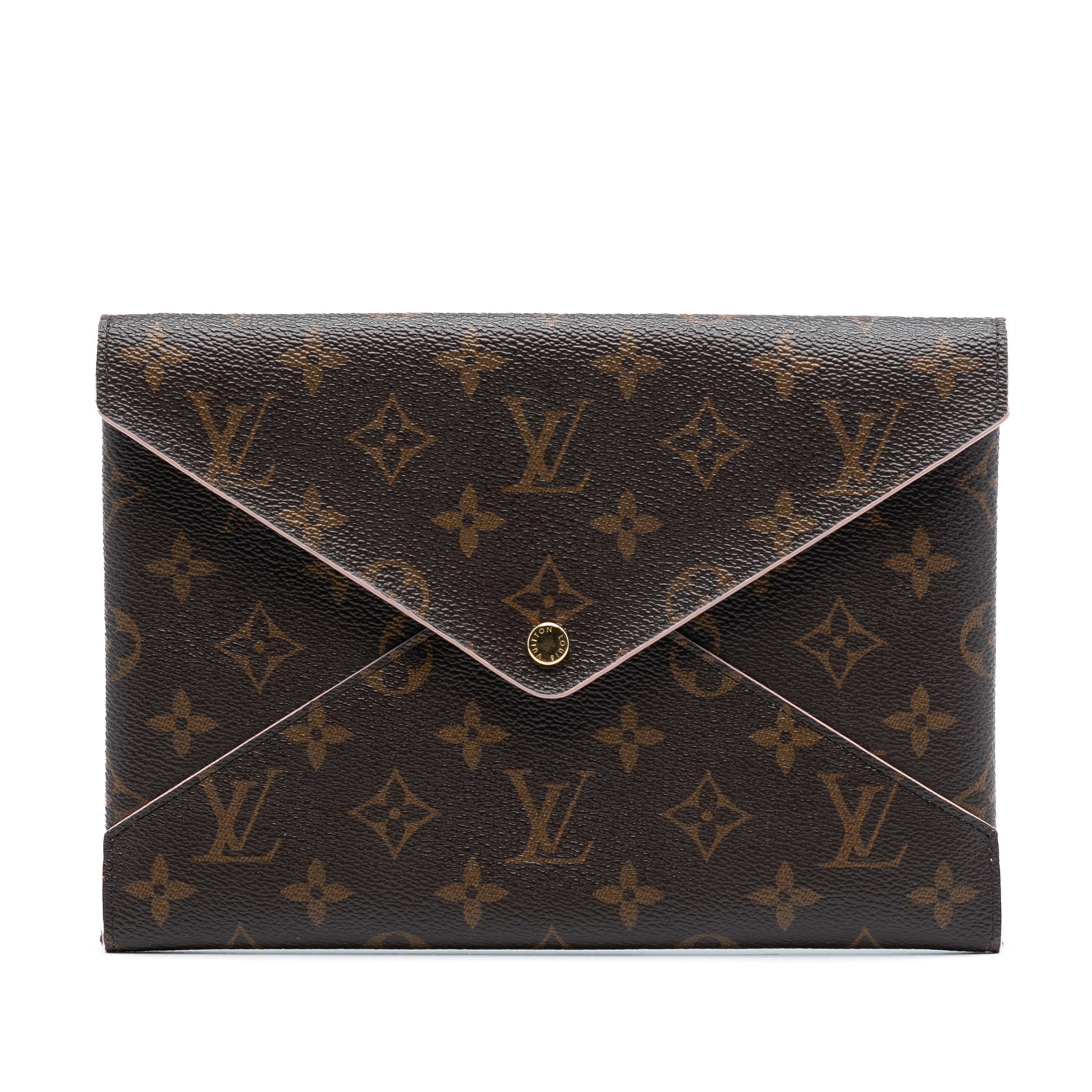 Louis Vuitton Kirigami GM Monogram Canvas Envelope Clutch: Louis Vuitton Kirigami GM Monogram Canvas Envelope Clutch This Louis Vuitton Monogram Pochette Kirigami GM features a brown monogram canvas exterior and a front flap with a snap button closure. The in