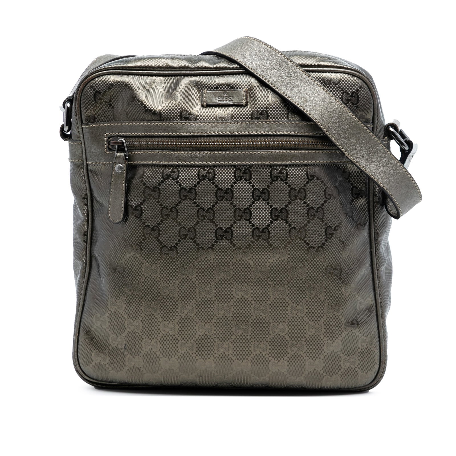 GG Imprime Brown Canvas Crossbody Bag with Leather Accents: GG Imprime Brown Canvas Crossbody Bag with Leather Accents This Gucci GG Imprime Crossbody bag is crafted from coated canvas with leather trim, featuring an adjustable flat strap, a top zip closure, a
