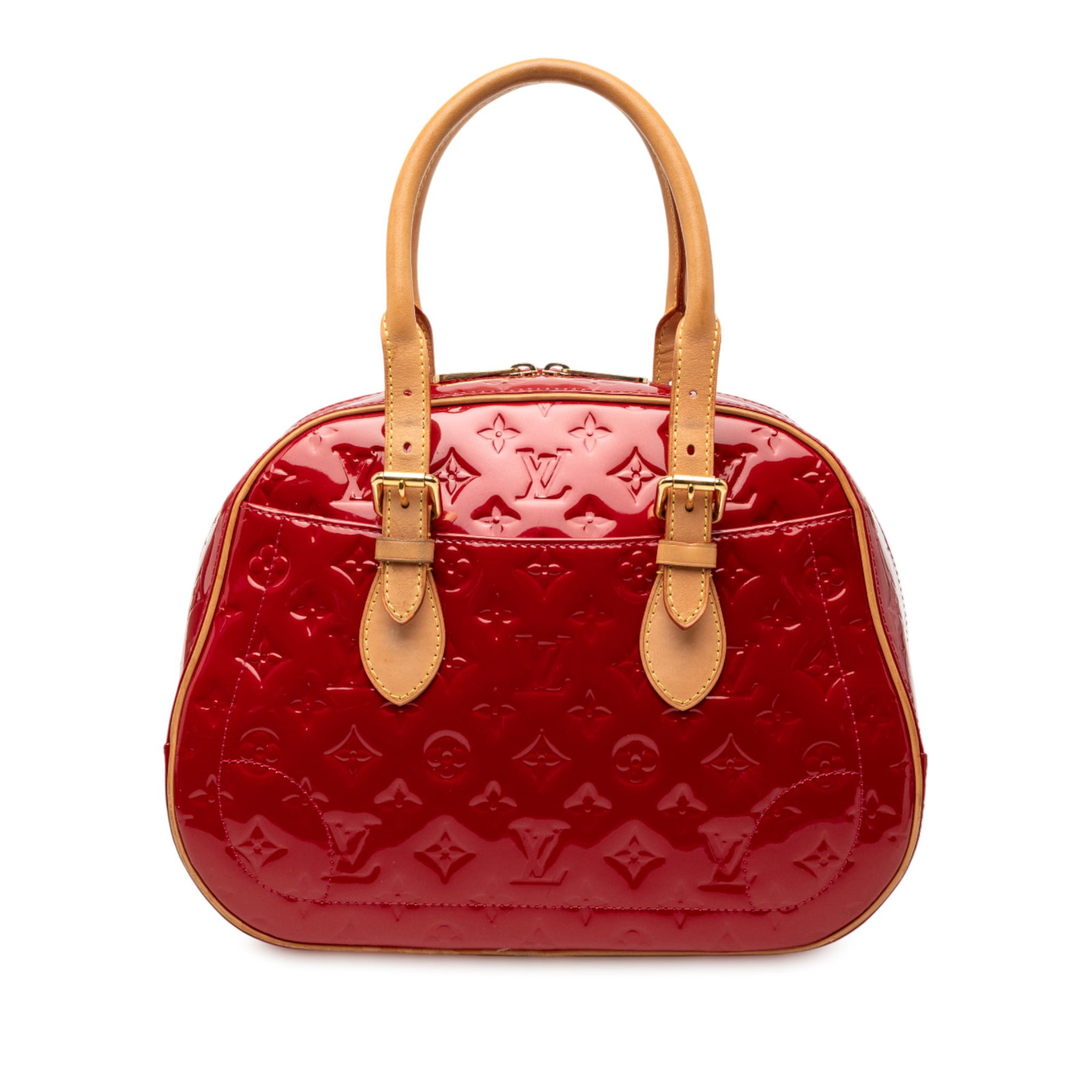 Red Vernis Leather Summit Drive Bag with Vachetta Trim by Louis Vuitton: Red Vernis Leather Summit Drive Bag with Vachetta Trim by Louis Vuitton This Louis Vuitton Monogram Vernis Summit Drive handbag features a red monogram vernis leather body with vachetta leather trim, 