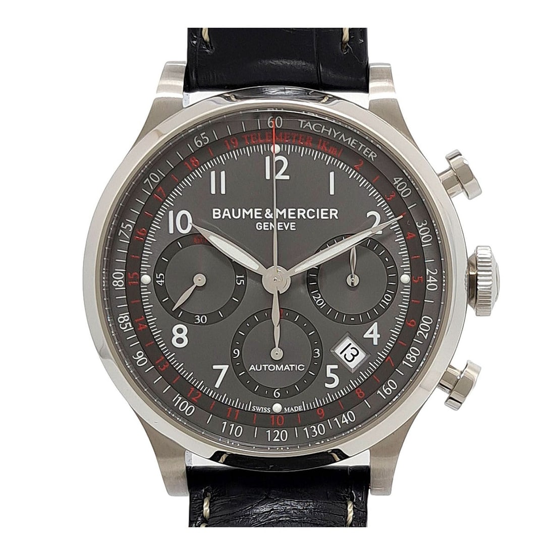 Capeland Chronograph Baume Mercier M0A10044 Automatic Men's Wristwatch: Capeland Chronograph Baume Mercier M0A10044 Automatic Men's Wristwatch This Baume & Mercier Capeland Chronograph M0A10044 is a sophisticated men's wristwatch featuring a stainless steel case and a lea