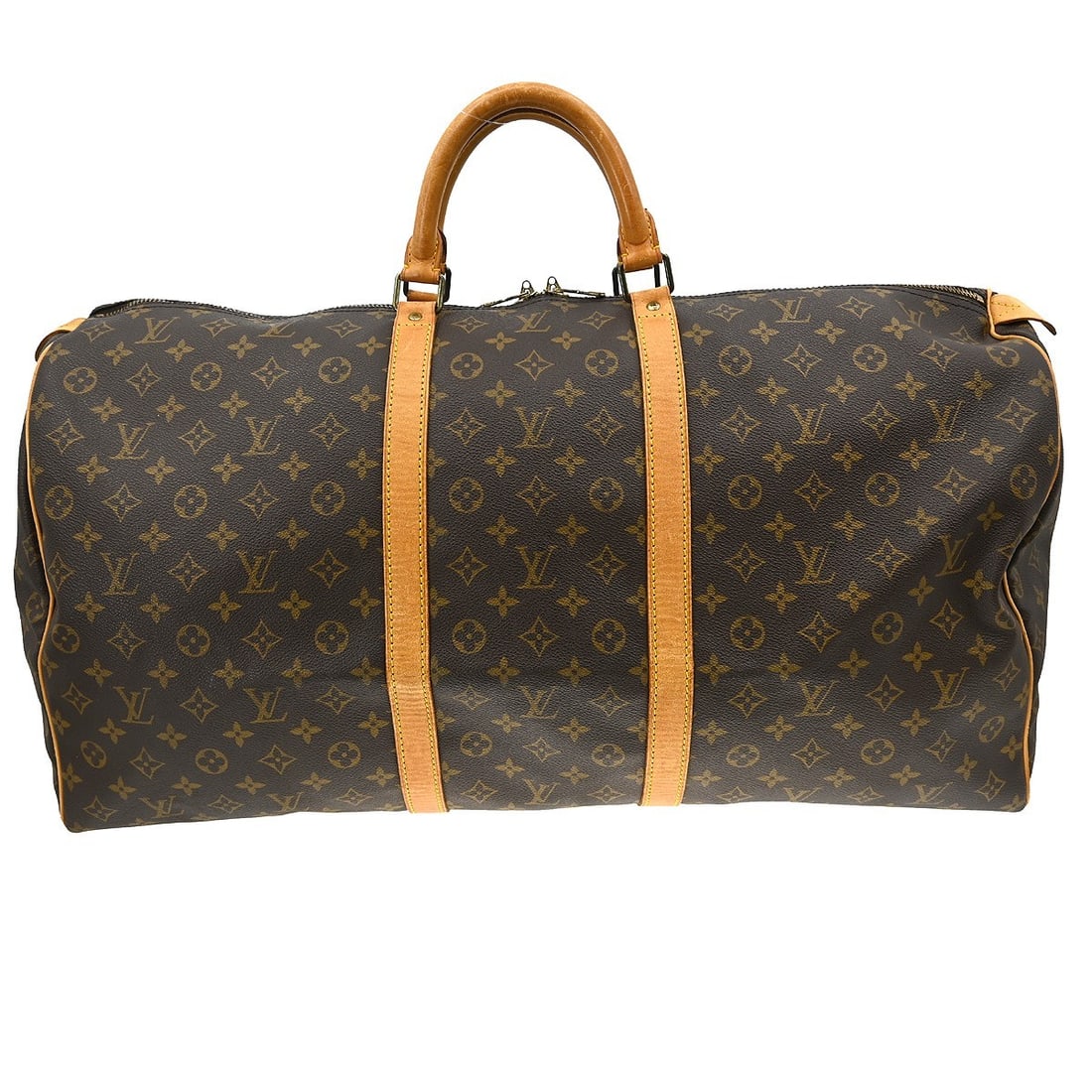 Louis Vuitton Keepall 60 Monogram Canvas Extra Large Travel Duffle Bag: Louis Vuitton Keepall 60 Monogram Canvas Extra Large Travel Duffle Bag The Louis Vuitton Keepall 60 is an extra-large travel duffle bag crafted from signature monogram canvas leather with beige leathe