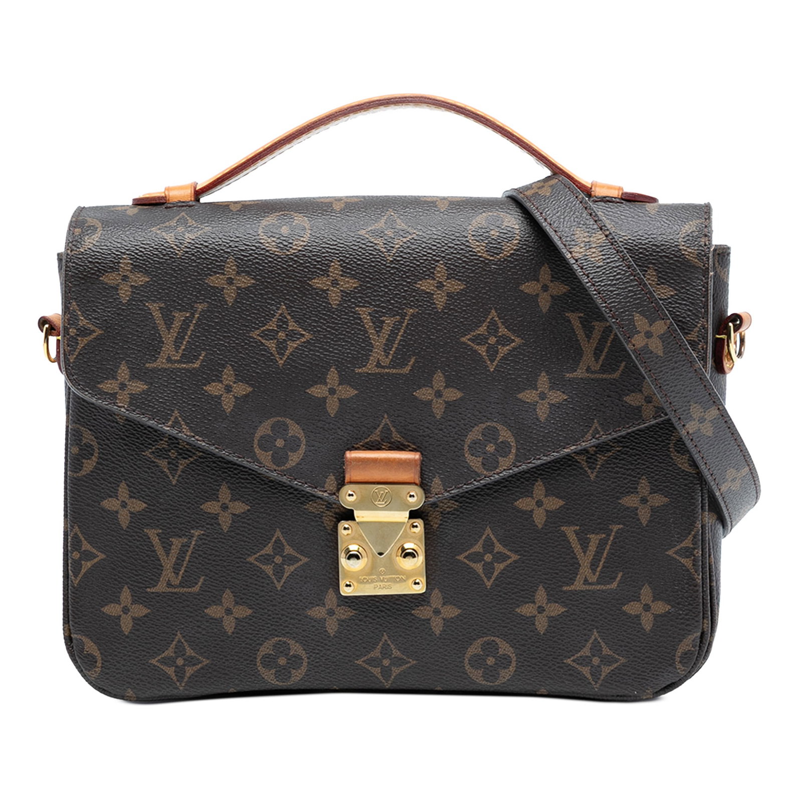 Louis Vuitton Pochette Metis Monogram Canvas Shoulder Bag with S-Lock: Louis Vuitton Pochette Metis Monogram Canvas Shoulder Bag with S-Lock The Louis Vuitton Monogram Pochette Metis is crafted from signature monogram canvas and features a flat vachetta leather top handl