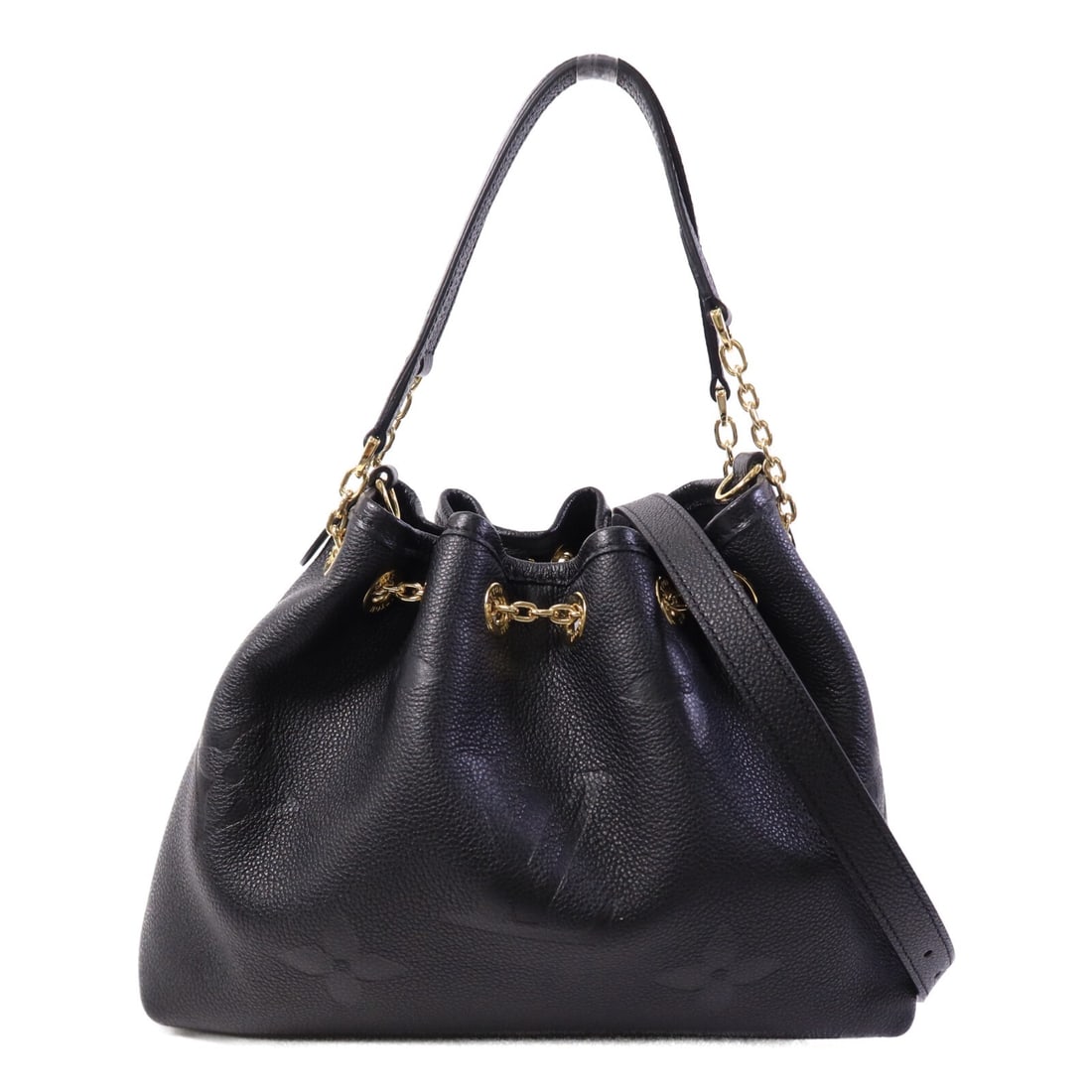 Louis Vuitton Monogram Empreinte Black Calfskin 2 Way Shoulder Bag M47209: Louis Vuitton Monogram Empreinte Black Calfskin 2 Way Shoulder Bag M47209 This Louis Vuitton 2-way shoulder bag features the signature Monogram Empreinte design in black calfskin leather. Designed for