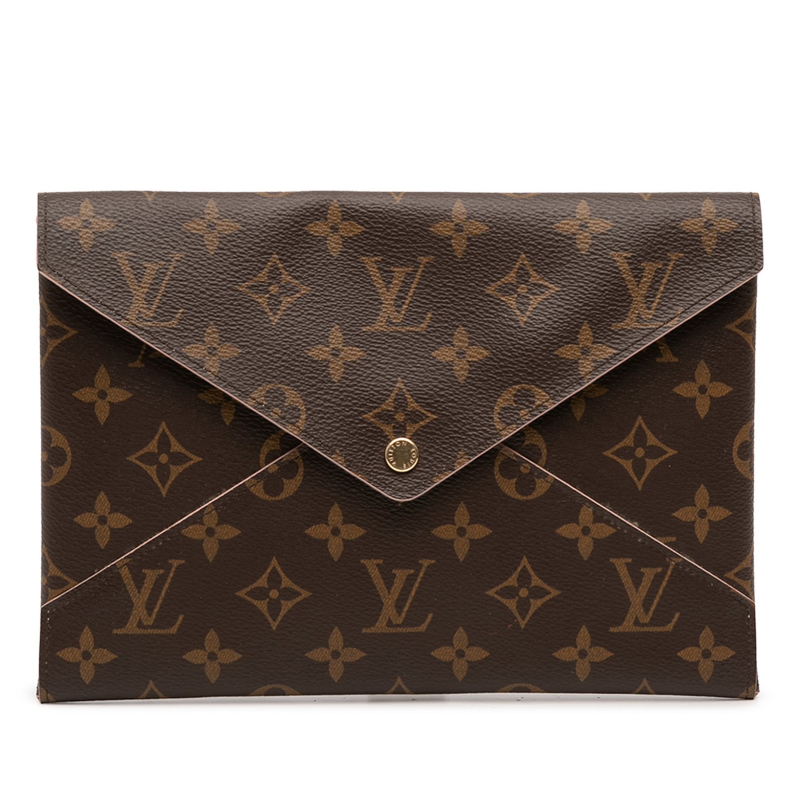 Louis Vuitton Kirigami GM Brown Monogram Canvas Envelope Clutch: Louis Vuitton Kirigami GM Brown Monogram Canvas Envelope Clutch This Louis Vuitton Monogram Pochette Kirigami GM features the signature monogram canvas exterior and a front flap with magnetic snap but