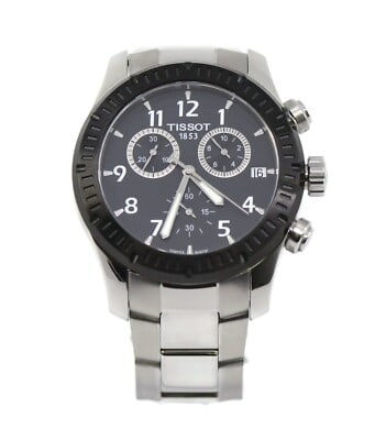 Tissot V8 quartz chronograph stainless steel wristwatch 42mm with box: Tissot V8 quartz chronograph stainless steel wristwatch 42mm with box This Tissot V8 Chronograph watch features a stainless steel case and bracelet, complemented by a black dial. The watch measures 42