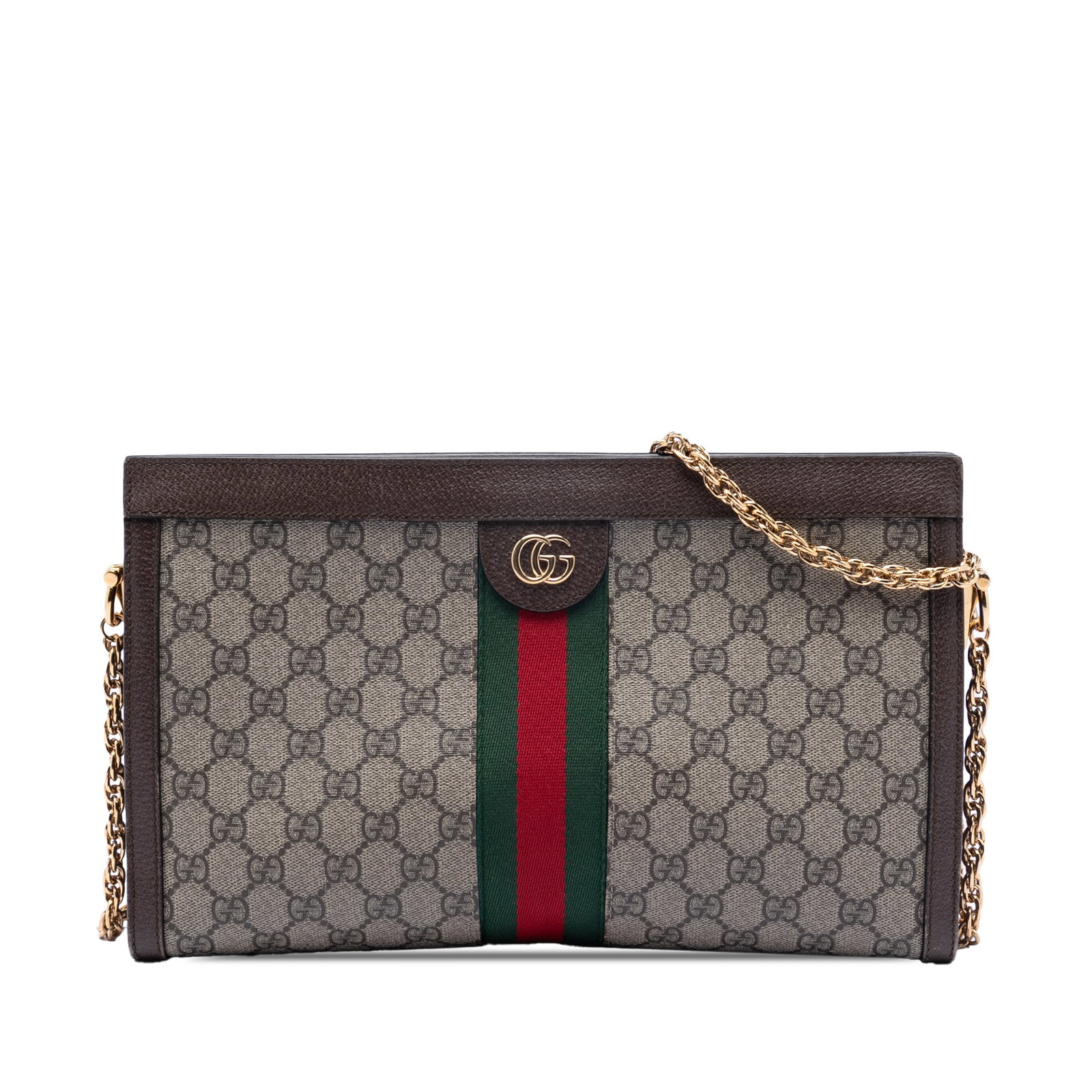Gucci Ophidia Medium GG Supreme Web Canvas Chain Shoulder Bag: Gucci Ophidia Medium GG Supreme Web Canvas Chain Shoulder Bag This Gucci Medium GG Supreme Web Ophidia Chain Shoulder Bag features a coated canvas body with leather trim, a chain link shoulder strap, 