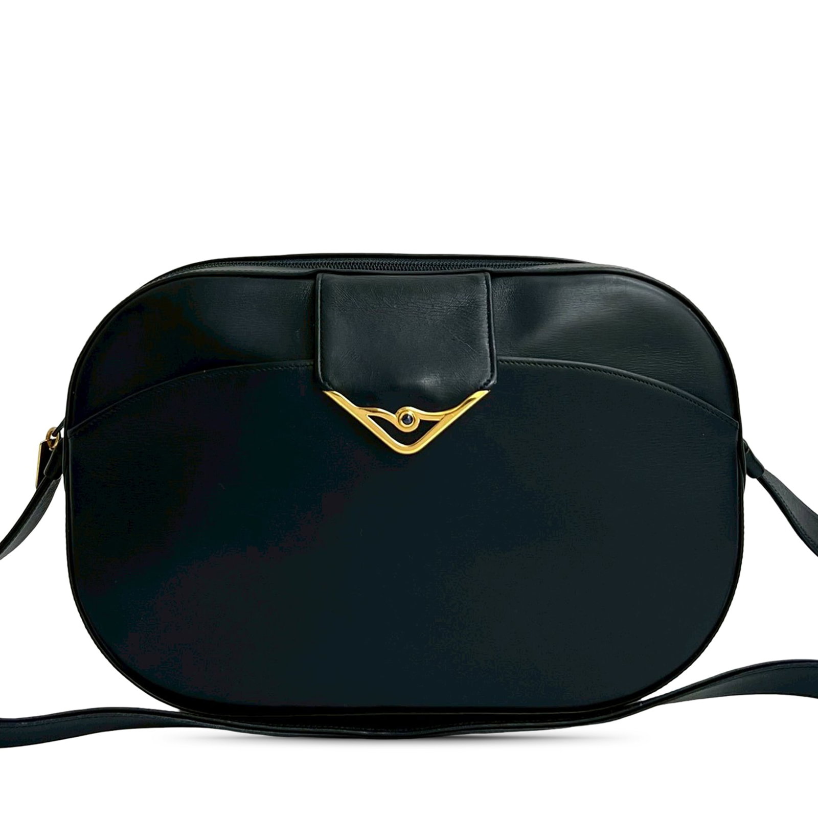 Blue Sapphire Leather Crossbody Bag by Cartier France: Blue Sapphire Leather Crossbody Bag by Cartier France This Cartier Leather Sapphire Crossbody bag features a blue leather body with an adjustable flat leather strap, a top zip closure, an exterior fro