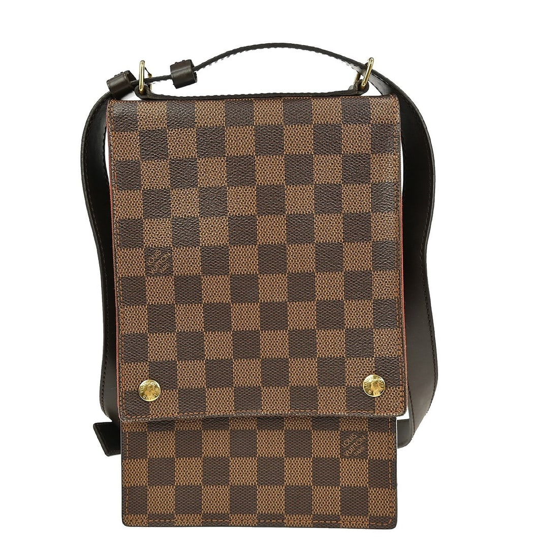 Damier Canvas Louis Vuitton Portobello Messenger Bag Brown 16x26x4cm: Damier Canvas Louis Vuitton Portobello Messenger Bag Brown 16x26x4cm Louis Vuitton Portobello Messenger bag in brown Damier canvas designed for women. The bag features leather parts with some scuffs, 