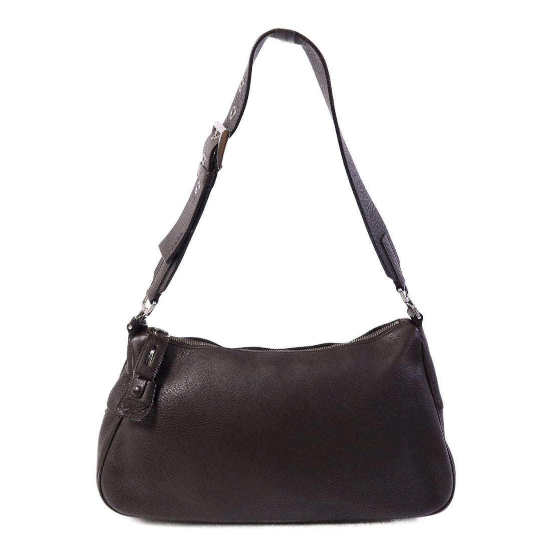 Prada Brown Calfskin Women Shoulder Bag: Prada Brown Calfskin Women Shoulder Bag This Prada shoulder bag is crafted from brown calfskin leather, offering a classic and elegant look. Designed for women, the bag features a regular size with a 