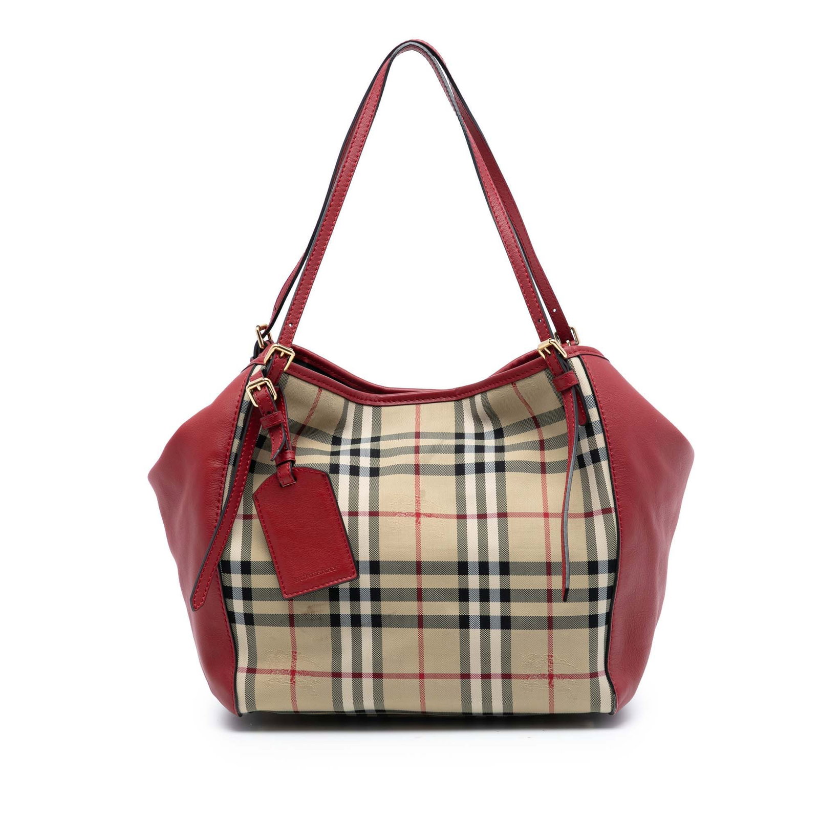 Burberry Canterbury Tote Small Haymarket Check Canvas with Leather Trim: Burberry Canterbury Tote Small Haymarket Check Canvas with Leather Trim This Burberry Small Haymarket Check Canterbury Tote features a canvas body with signature check pattern, complemented by leather