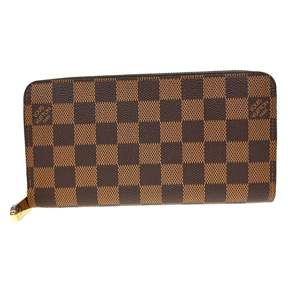 Louis Vuitton Damier Canvas Zip Around Brown Wallet N60015: Louis Vuitton Damier Canvas Zip Around Brown Wallet N60015 This Louis Vuitton Damier Zippy Wallet features the iconic check pattern in brown Damier canvas leather with a zip-around style. It is accent