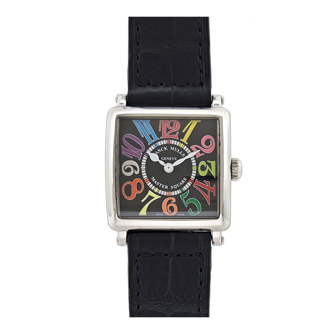 Franck Muller Master Square Color Dreams Quartz Ladies Watch: Franck Muller Master Square Color Dreams Quartz Ladies Watch This Franck Muller Master Square Color Dreams 6002SQZ ladies' wristwatch features a stainless steel case paired with a black dial and a lea