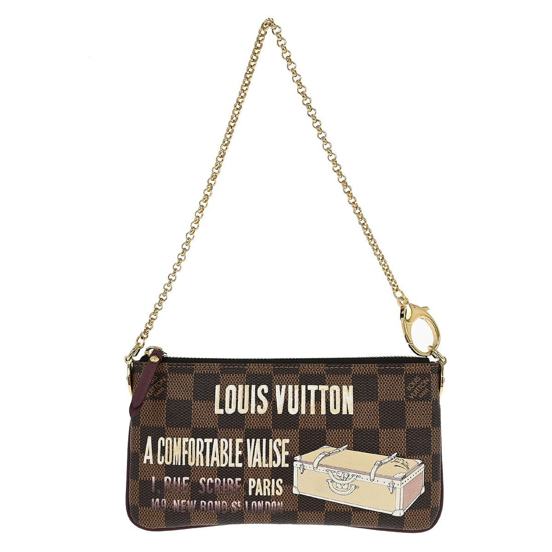 Louis Vuitton Pochette Milla MM Damier Canvas Mini Handbag Brown N63091: Louis Vuitton Pochette Milla MM Damier Canvas Mini Handbag Brown N63091 This Louis Vuitton Pochette Milla MM handbag features the iconic Damier canvas in a classic brown color. Designed in a mini rect