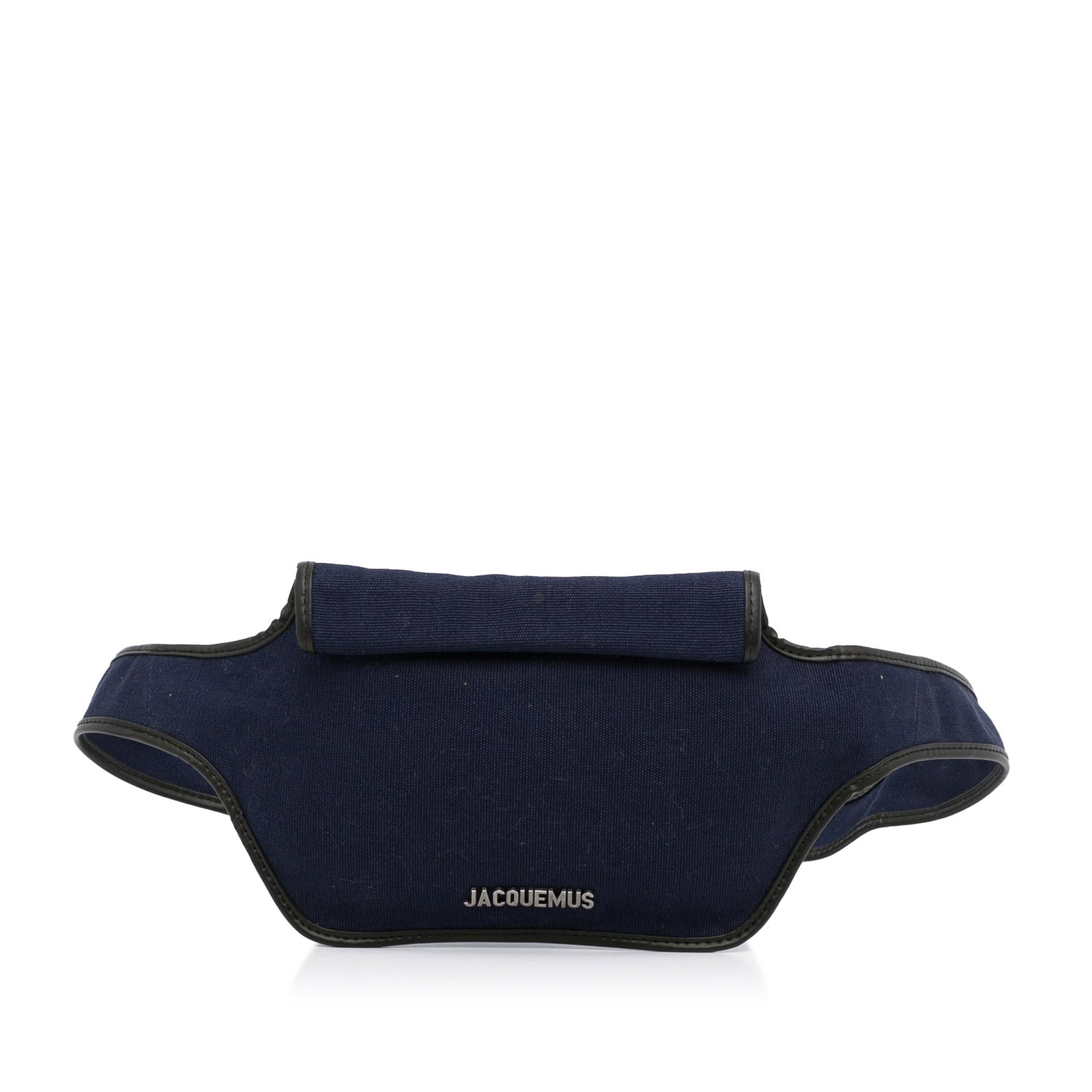 Jacquemus La Banane Blue Canvas Belt Bag with Dust Bag: Jacquemus La Banane Blue Canvas Belt Bag with Dust Bag Introducing the Jacquemus La Banane belt bag, a stylish and functional accessory crafted from durable fabric. This bag features a canvas body in 