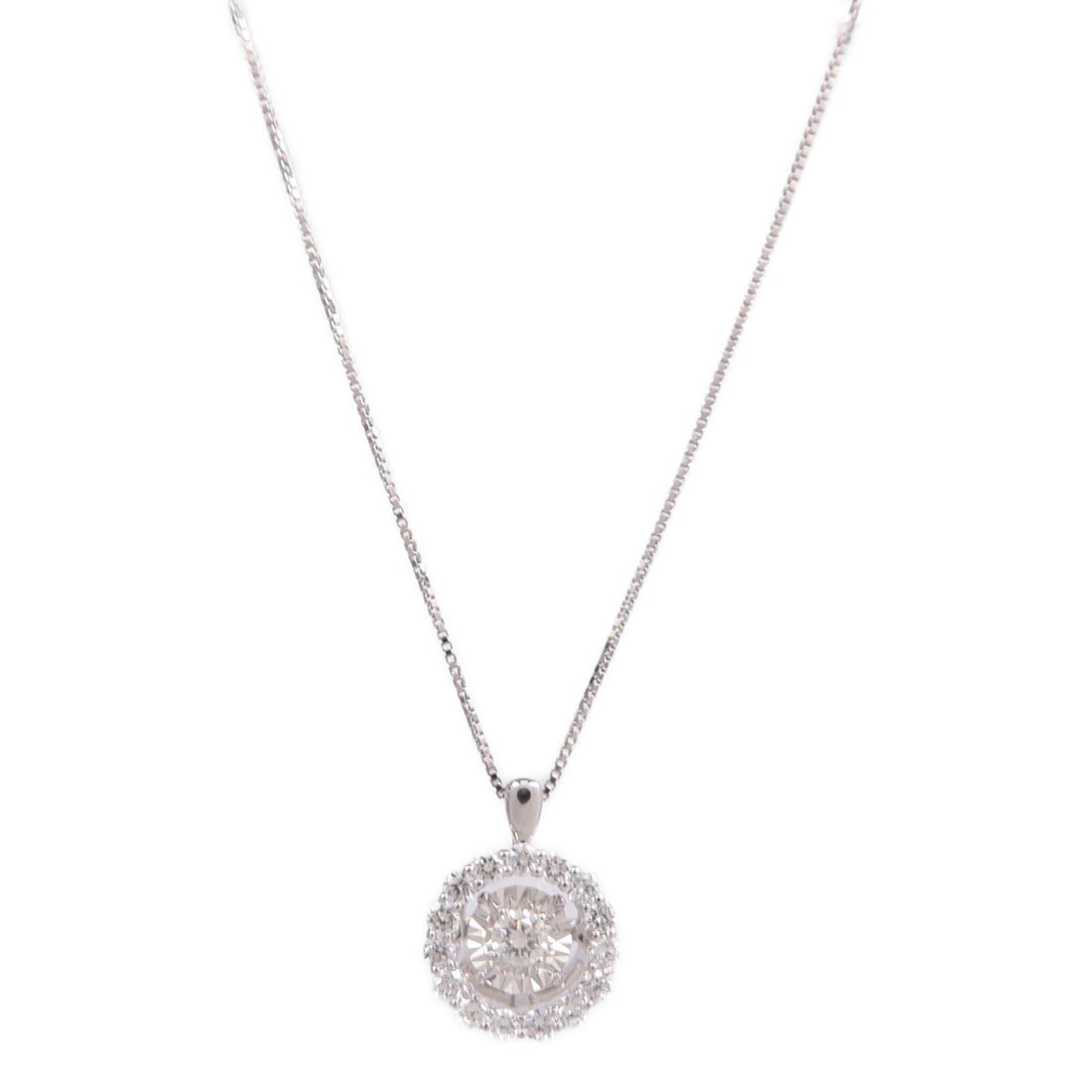 Diamond Pendant Necklace in PT850 Platinum and 18K White Gold: Diamond Pendant Necklace in PT850 Platinum and 18K White Gold This necklace features a diamond set in PT850 platinum and 18K white gold. Crafted in Italy, it is designed in a regular size and showcase
