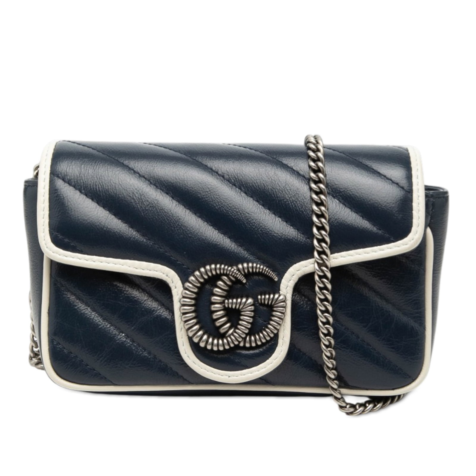 Gucci Super Mini GG Marmont Blue Quilted Leather Chain Shoulder Bag (1 of 7)