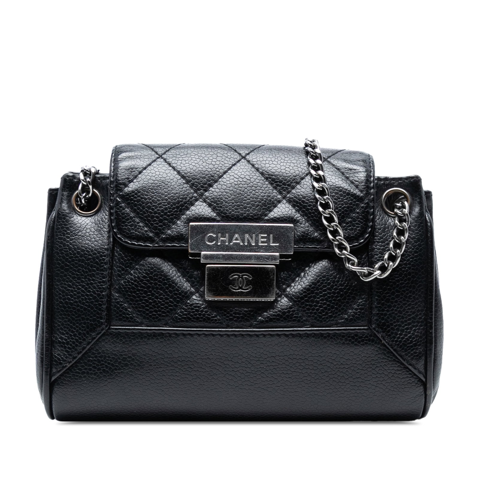 Chanel Mini Quilted Caviar Accordion Flap Shoulder Bag Black: Chanel Mini Quilted Caviar Accordion Flap Shoulder Bag Black This elegant Chanel Mini Quilted Caviar Accordion Flap shoulder bag is crafted from luxurious quilted caviar leather. It features durable c