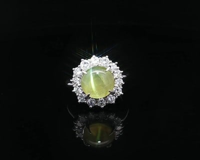 Platinum Cocktail Ring Cat's Eye Diamond Halo 5.71ctw PT900 (1 of 18)