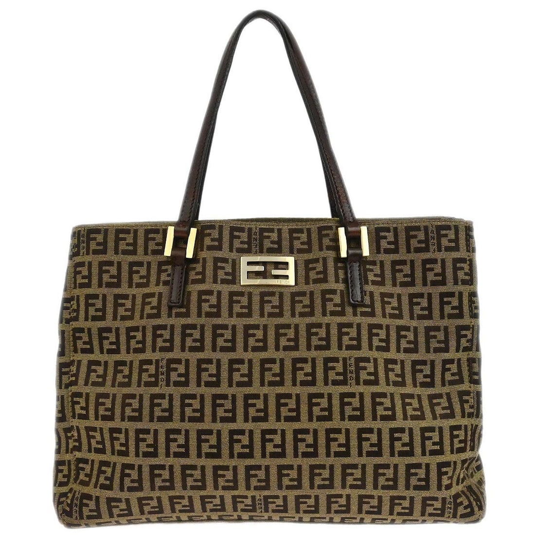 Fendi Zucchino Pattern Brown Canvas Tote Bag with Double Handles (1 of 10)