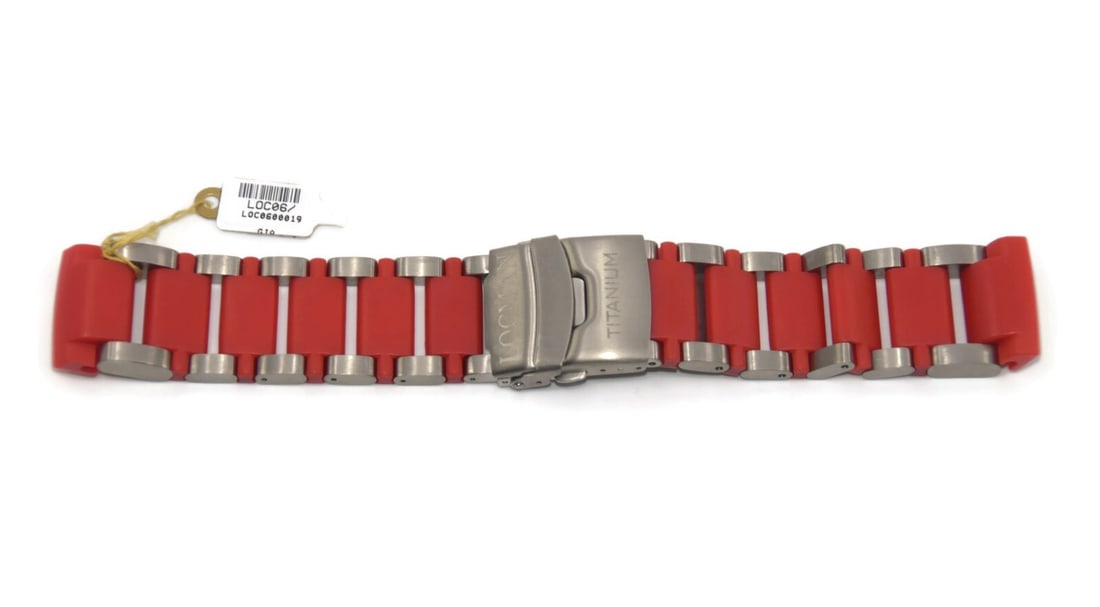 Authentic Locman Red Plastic Titanium Bracelet 24mm: Authentic Locman Red Plastic Titanium Bracelet 24mm Enhance your wristwear with this Locman Titanium Red Plastic Bracelet, designed specifically for a stylish and contemporary look. This vibrant red w