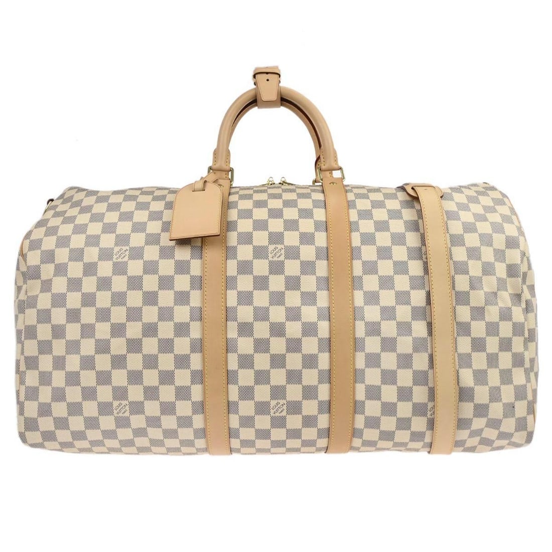 Louis Vuitton Keepall Bandouliere 55 Damier Azur Extra Large Travel Duffle Bag: Louis Vuitton Keepall Bandouliere 55 Damier Azur Extra Large Travel Duffle Bag This Louis Vuitton Damier Azur Keepall Bandouliere 55 is an extra-large duffle bag designed for travel. Crafted in white 
