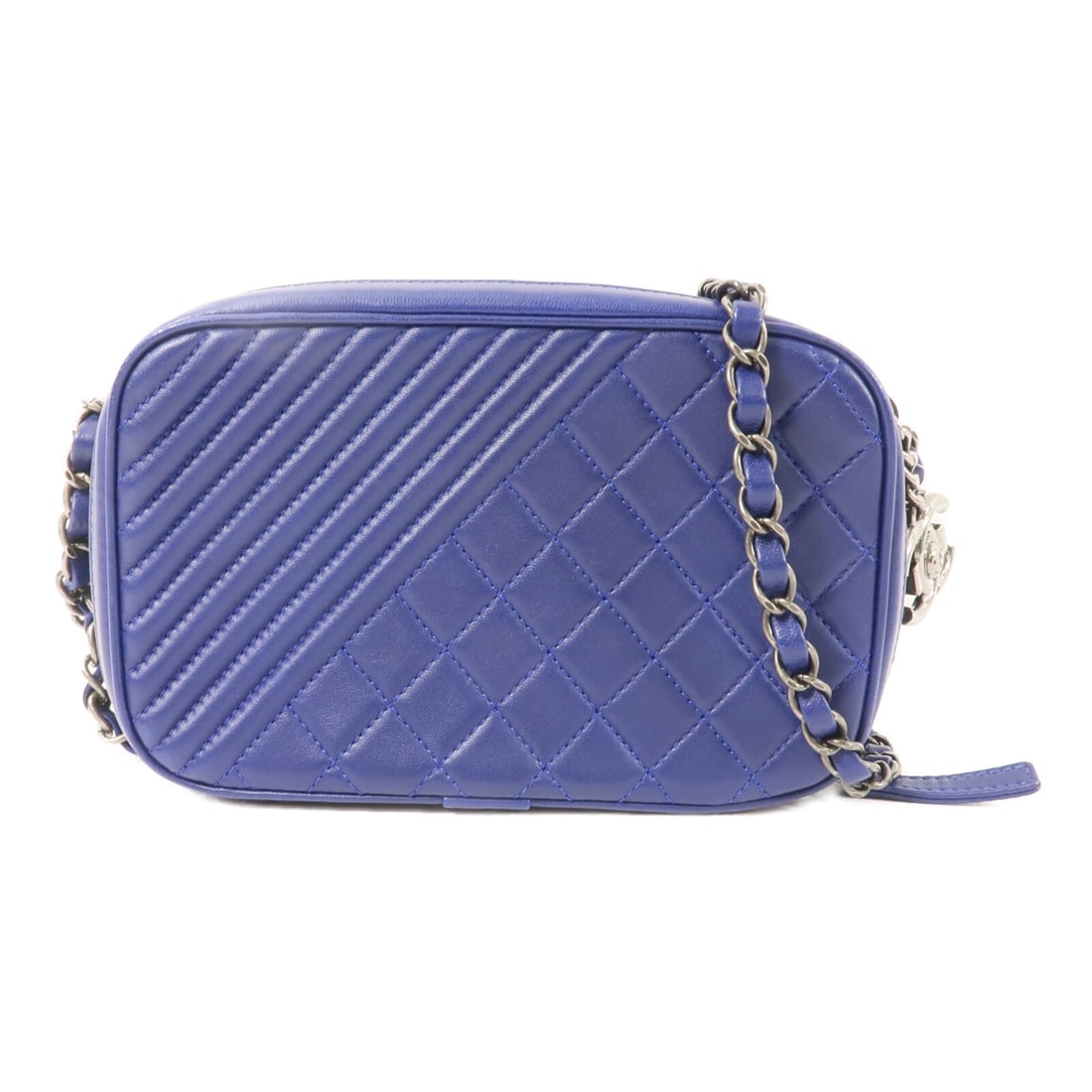 CHANEL Blue Lambskin CC Camera Shoulder Bag: CHANEL Blue Lambskin CC Camera Shoulder Bag This CHANEL CC Camera Bag is crafted from luxurious blue lambskin leather and features a classic chain shoulder strap. Designed for women, it offers a compa