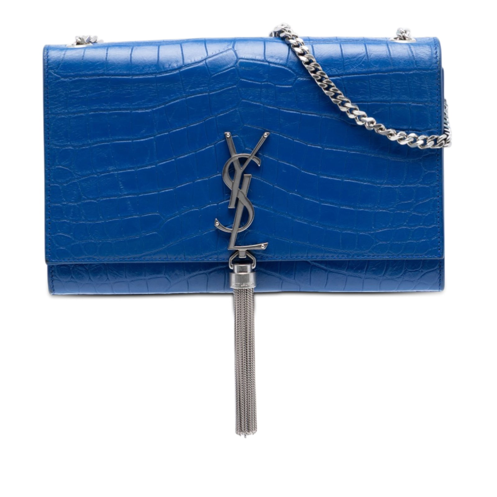 Saint Laurent Kate Blue Croc Embossed Leather Medium Crossbody Bag (1 of 7)