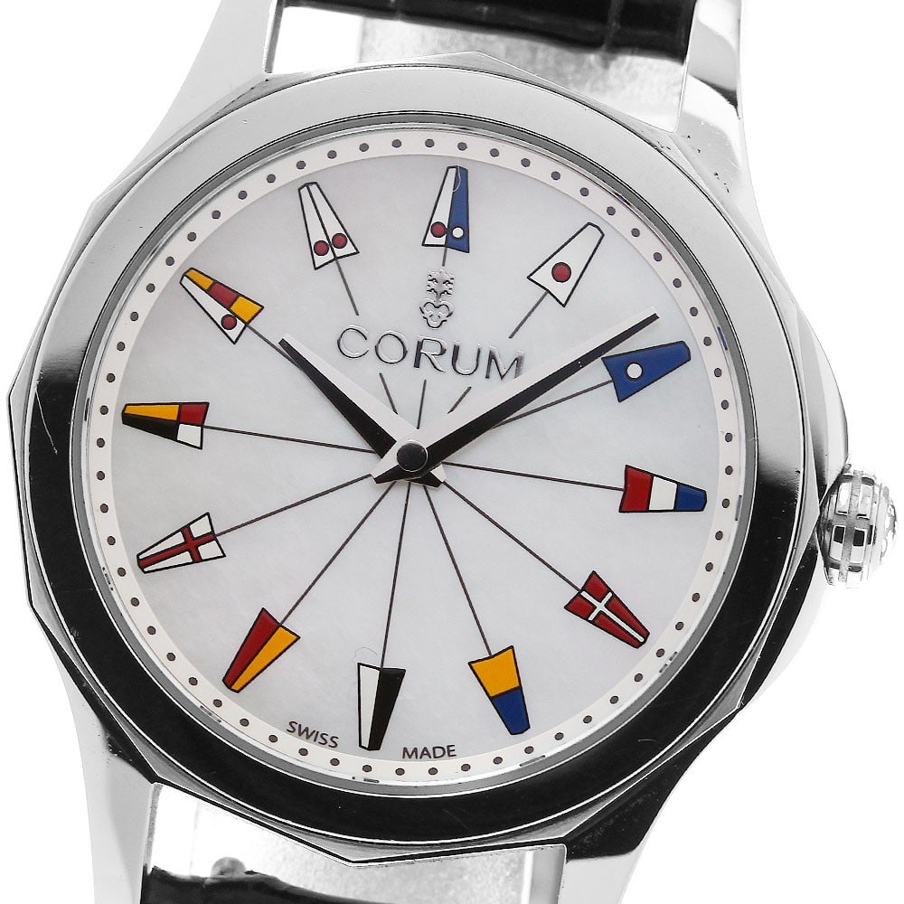 Corum Admiral's Cup quartz women's wristwatch 01.0132 leather strap: Corum Admiral's Cup quartz women's wristwatch 01.0132 leather strap This Corum Admiral's Cup women's wristwatch features a stainless steel case paired with a white shell dial and a leather bracelet. T
